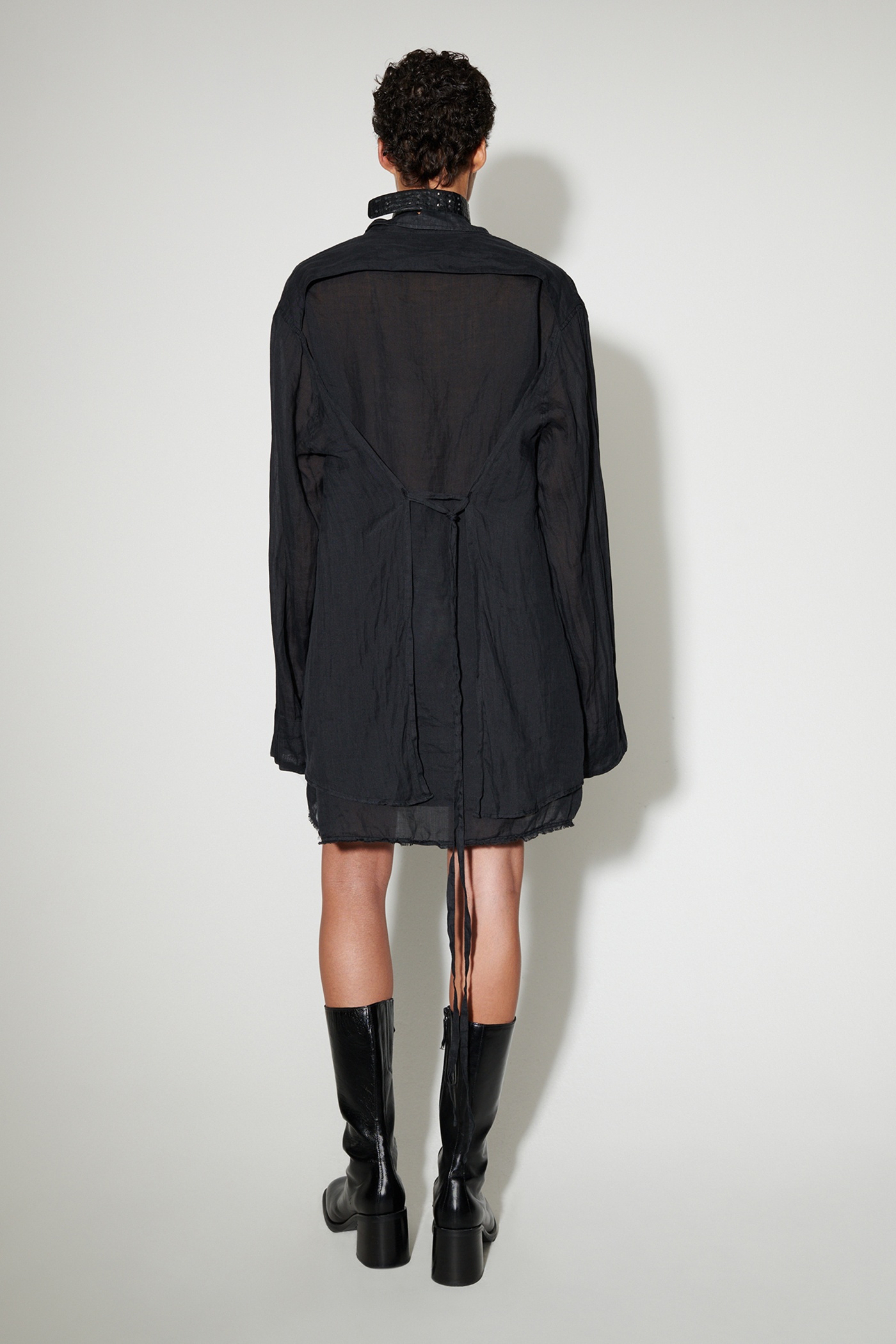 Backless Liner Shirt Black Gauze Ramie - 5