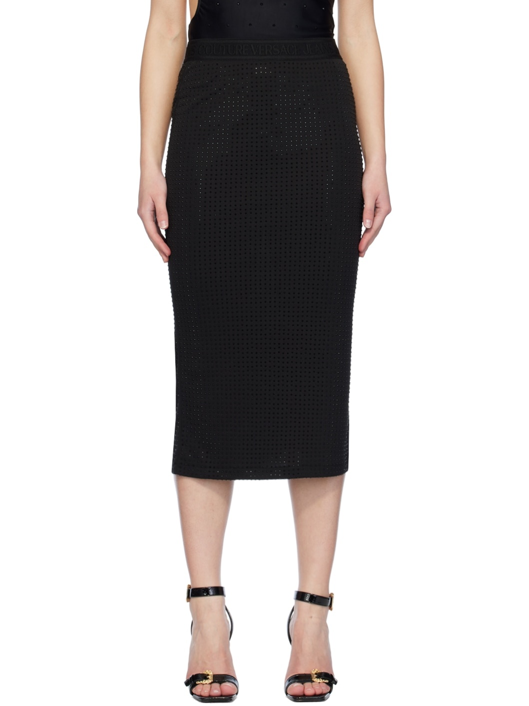 Black Crystal-Cut Midi Skirt - 1