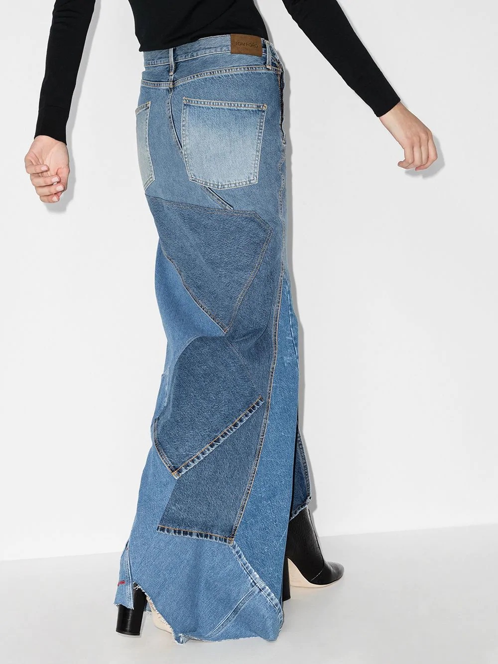 asymmetric patchwork maxi denim skirt - 3