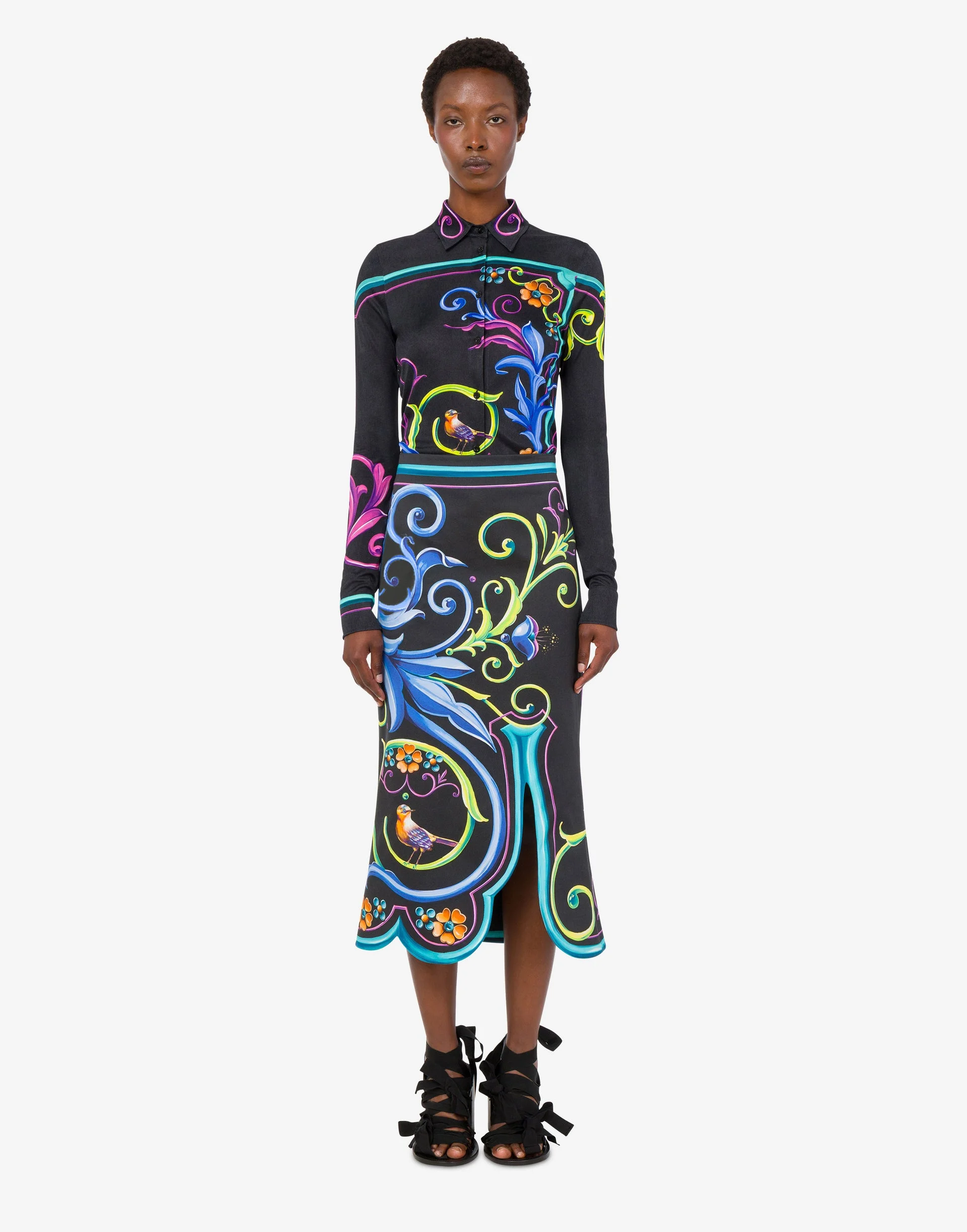 PRINTED COTTON GABARDINE SKIRT - 1