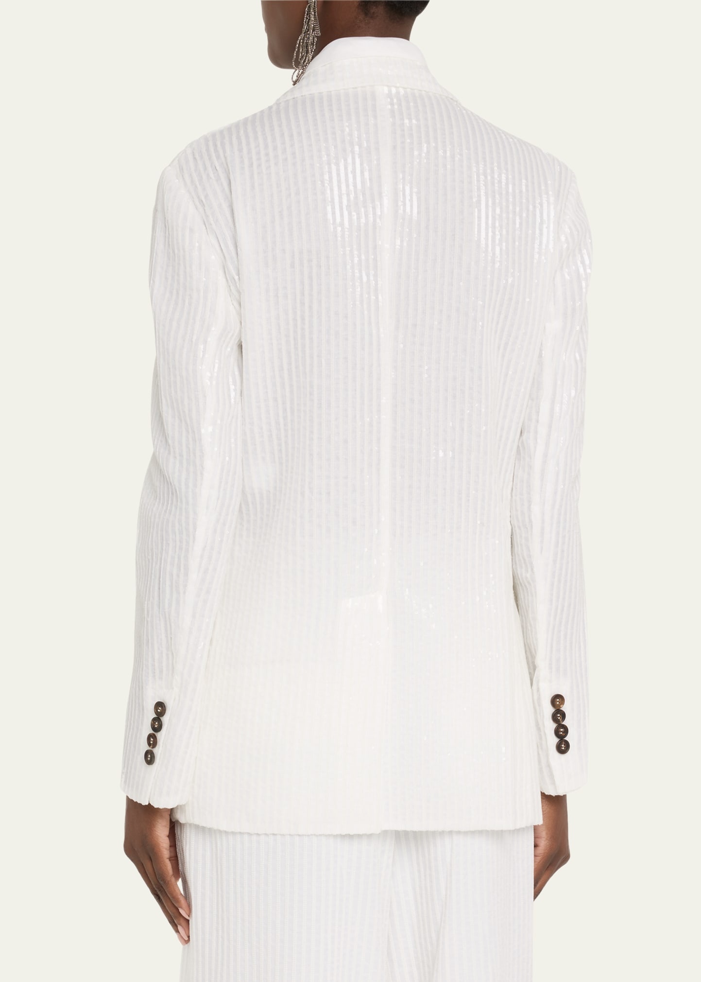 Sequined Stripe Double-Breasted Organza Jacket - 3