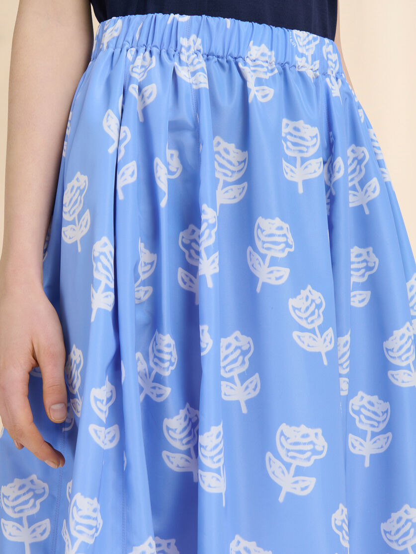 LIGHT BLUE POPLIN EGG SKIRT WITH SPRAYED ROSES PRINT - 4