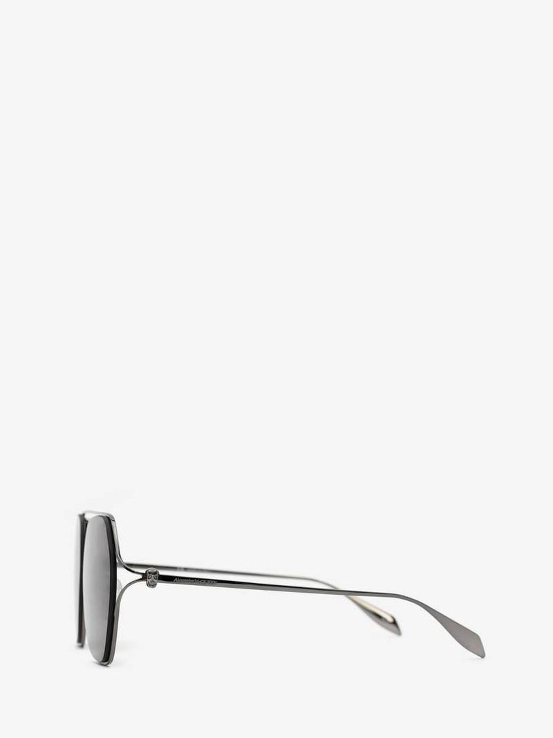 Alexander McQueen Skull Hinge Geometrical Sunglasses in Ruthenium outlook