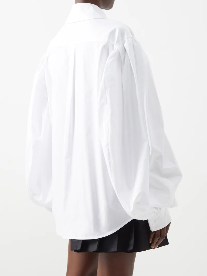 Oversized puff-sleeve cotton-poplin shirt - 6