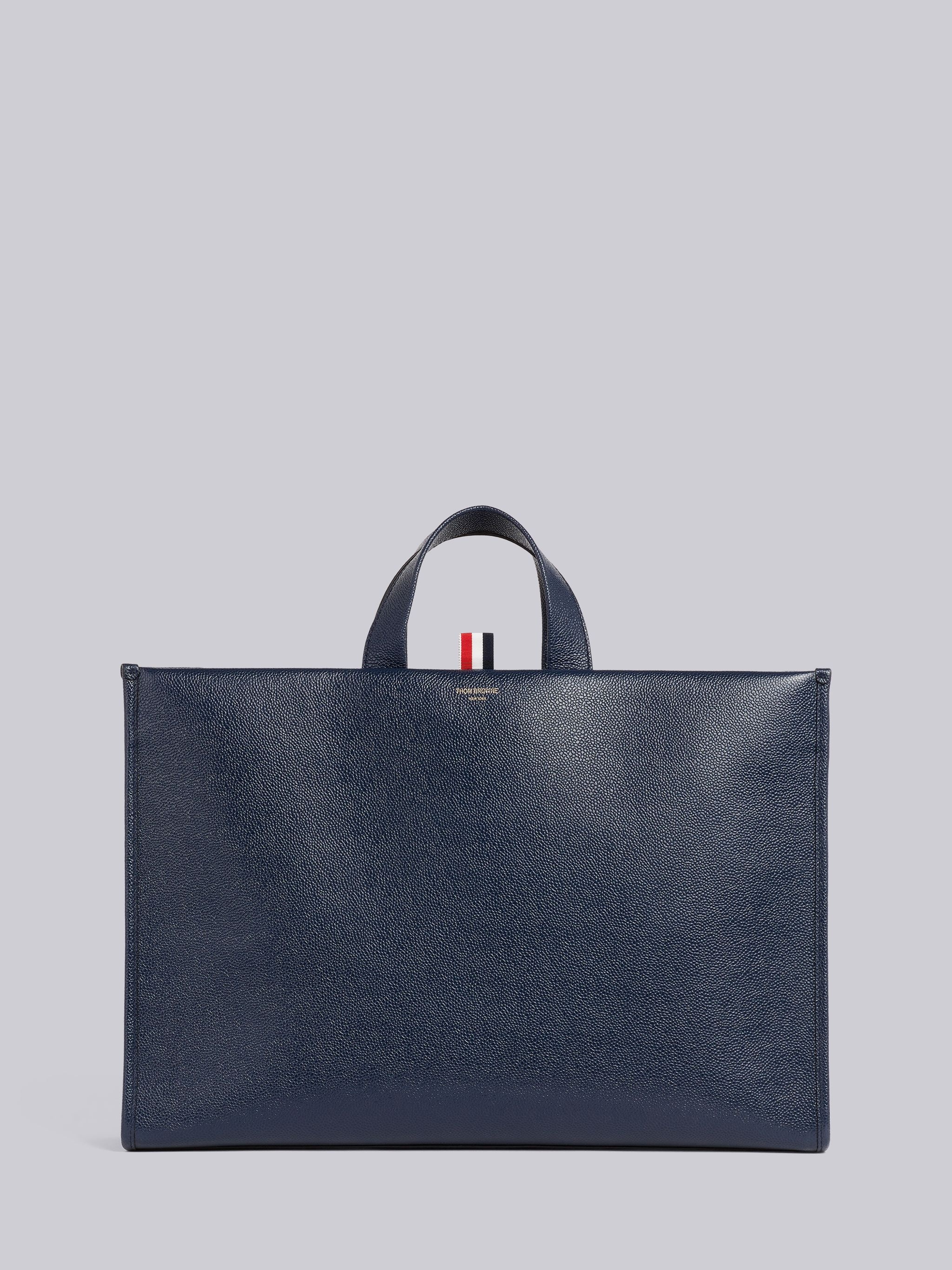Navy Pebbled Calfskin 4-Bar Applique Squared Tote - 4