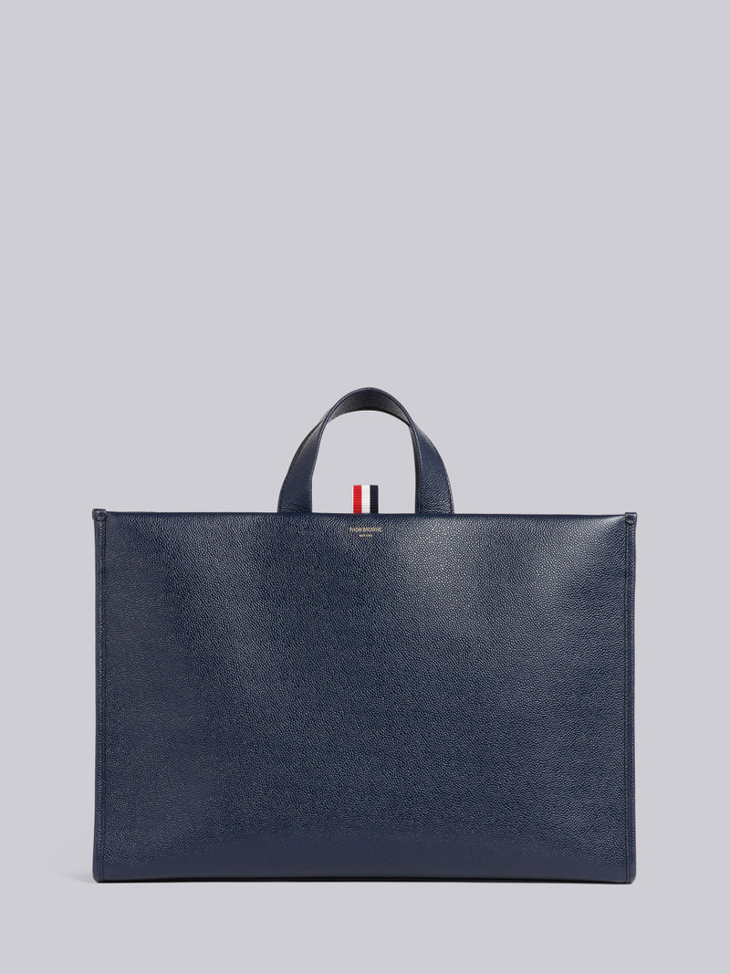 Navy Pebbled Calfskin 4-Bar Applique Squared Tote 4