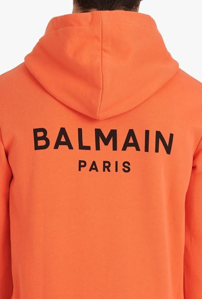 Orange cotton sweatshirt with black Balmain logo 9