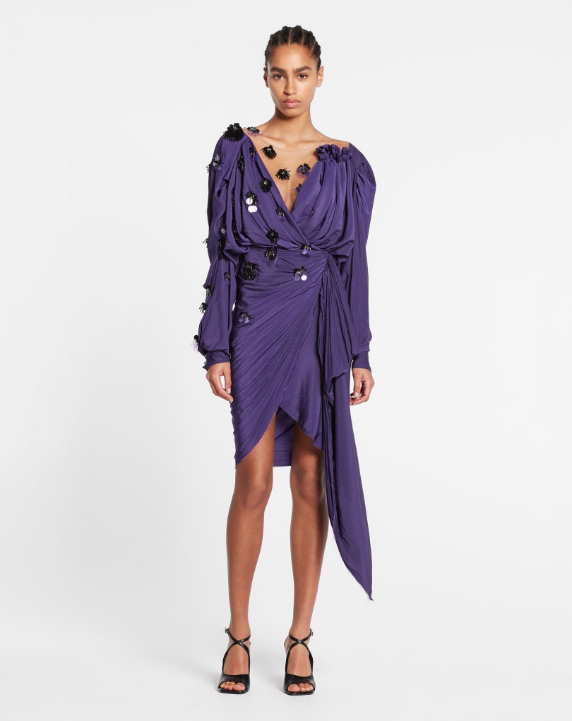 SHORT DRAPED LONG-SLEEVE DRESS WITH EMBROIDERY - 2