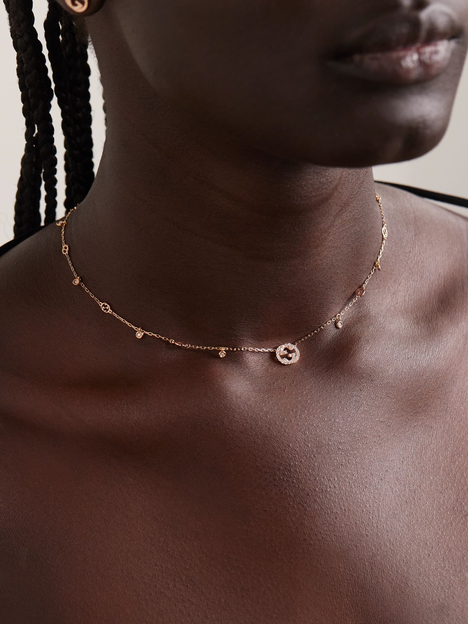 Interlocking G 18-karat rose gold diamond necklace Gold - 2