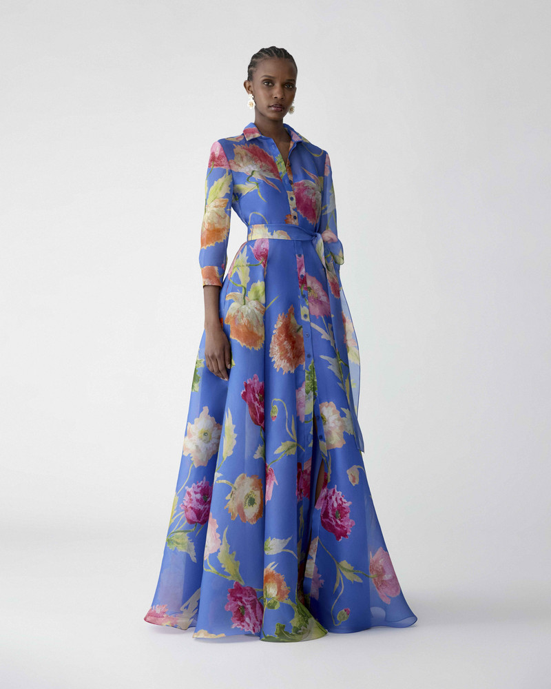 CAROLINA HERRERA Poppy-Print Organza Trench Gown outlook