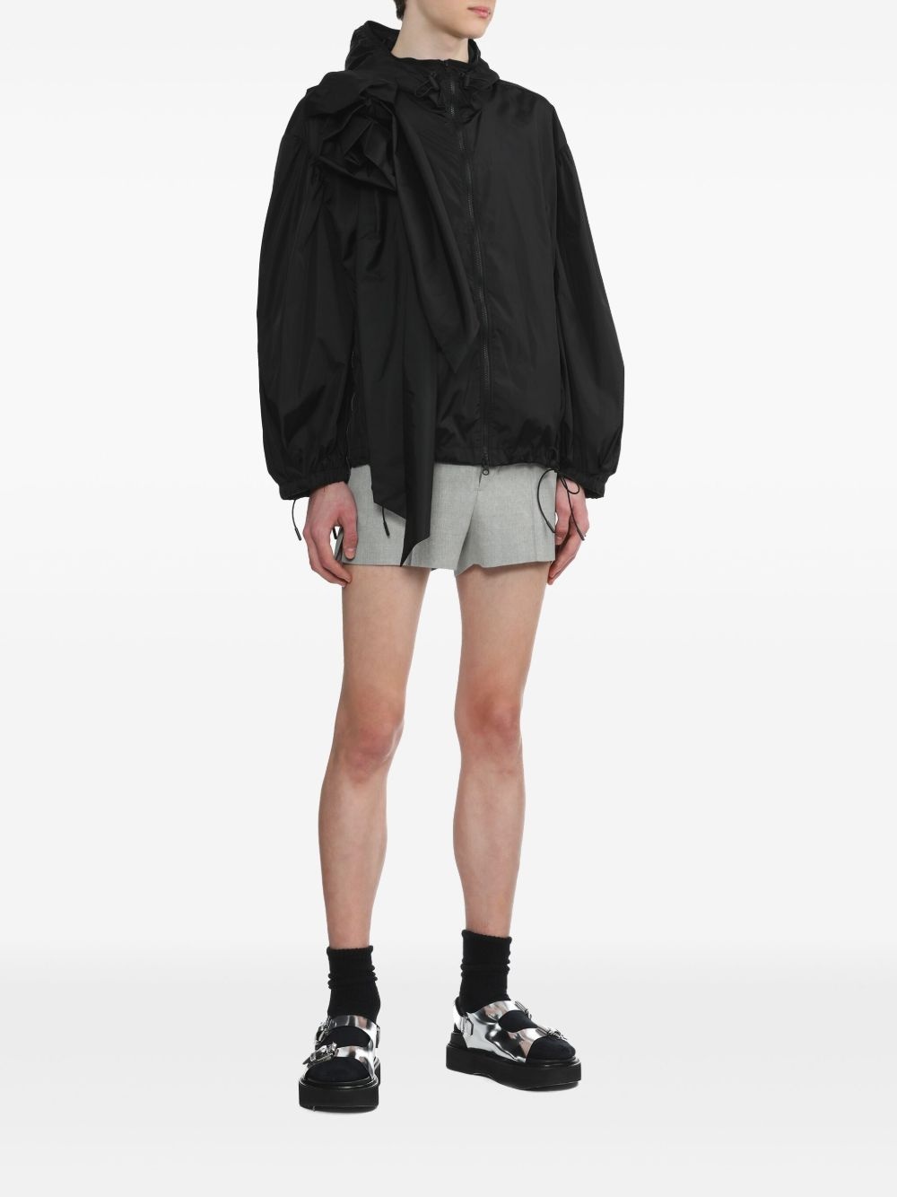 PUFF SLEEVE TECH NYLON JACKET WITH PRESSED ROSE BLACK "BLACK" - 2