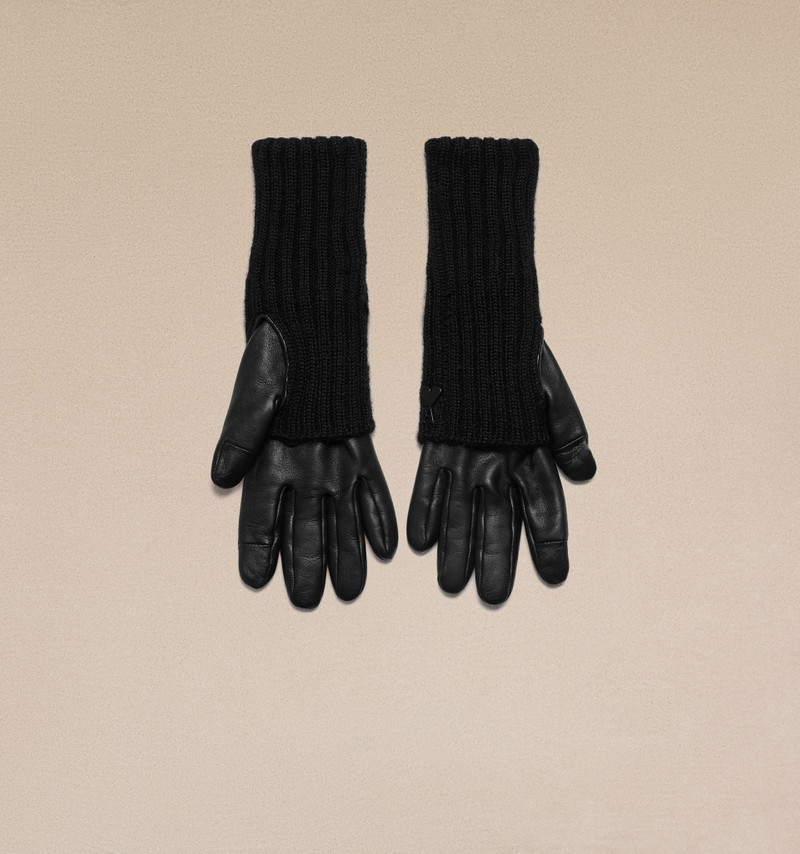 Long Knit And Leather Gloves 4