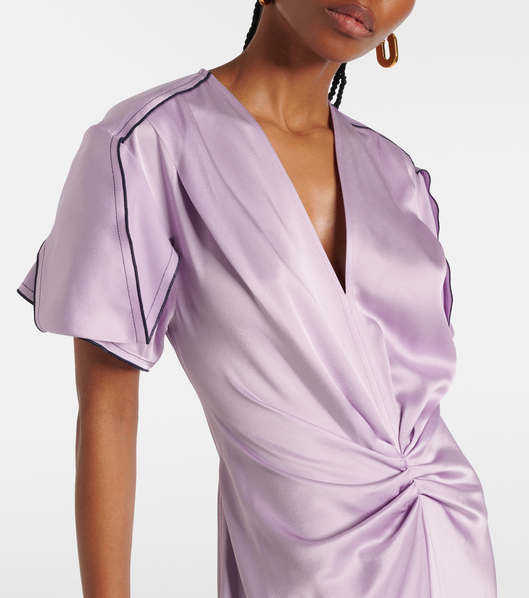 Gathered satin midi dress - 4