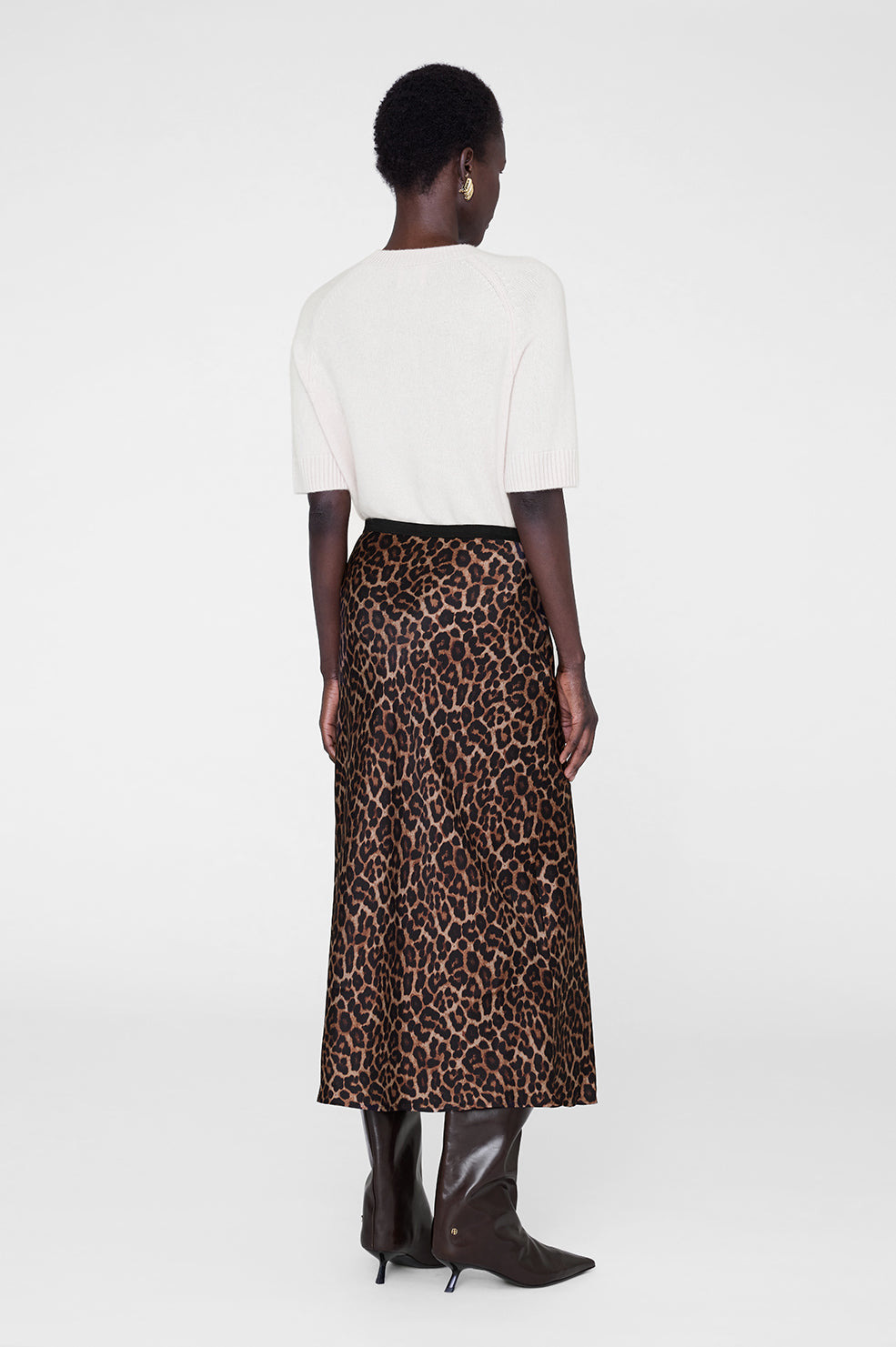 Printed Bar Silk Skirt - Black And Brown Leopard - 3