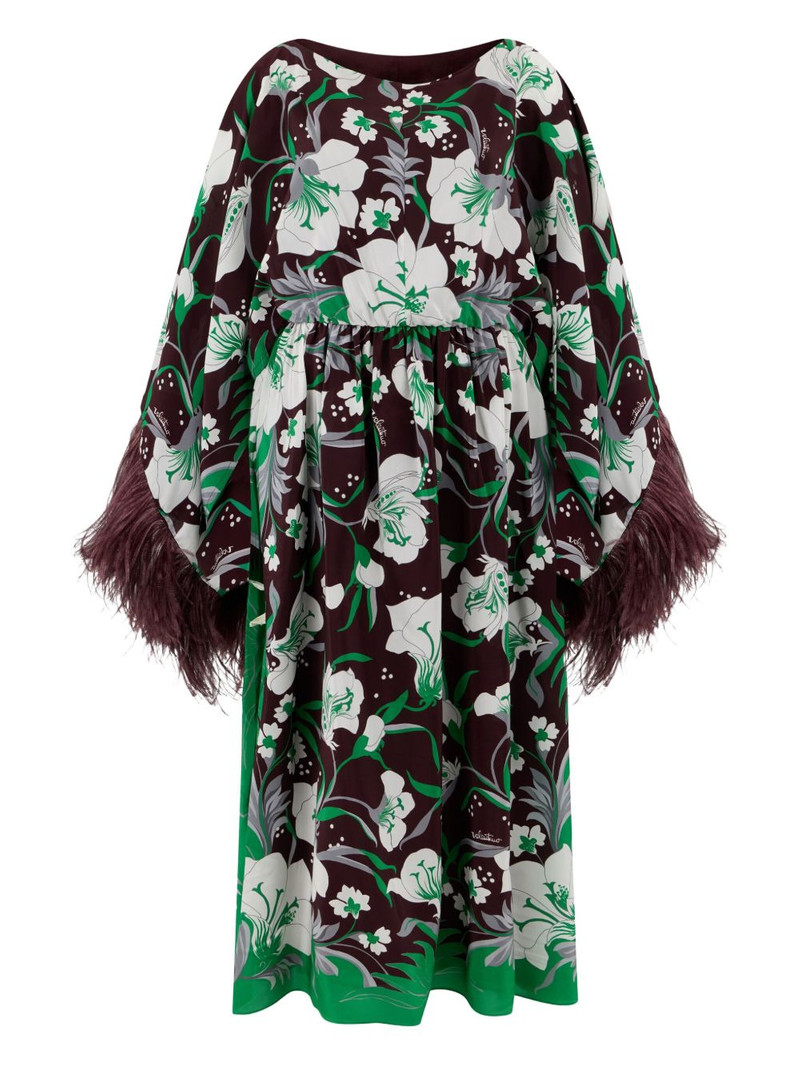 feather-trim floral dress 1