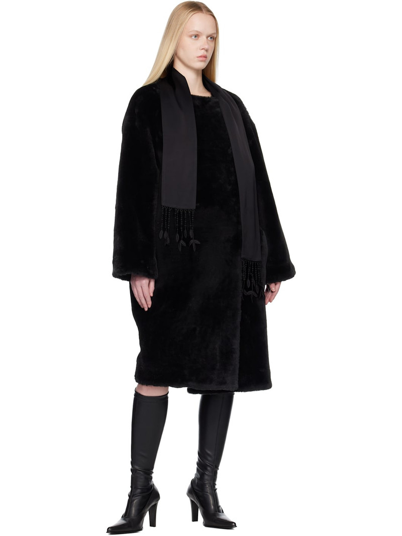 TOTEME Black Collarless Shearling Coat outlook