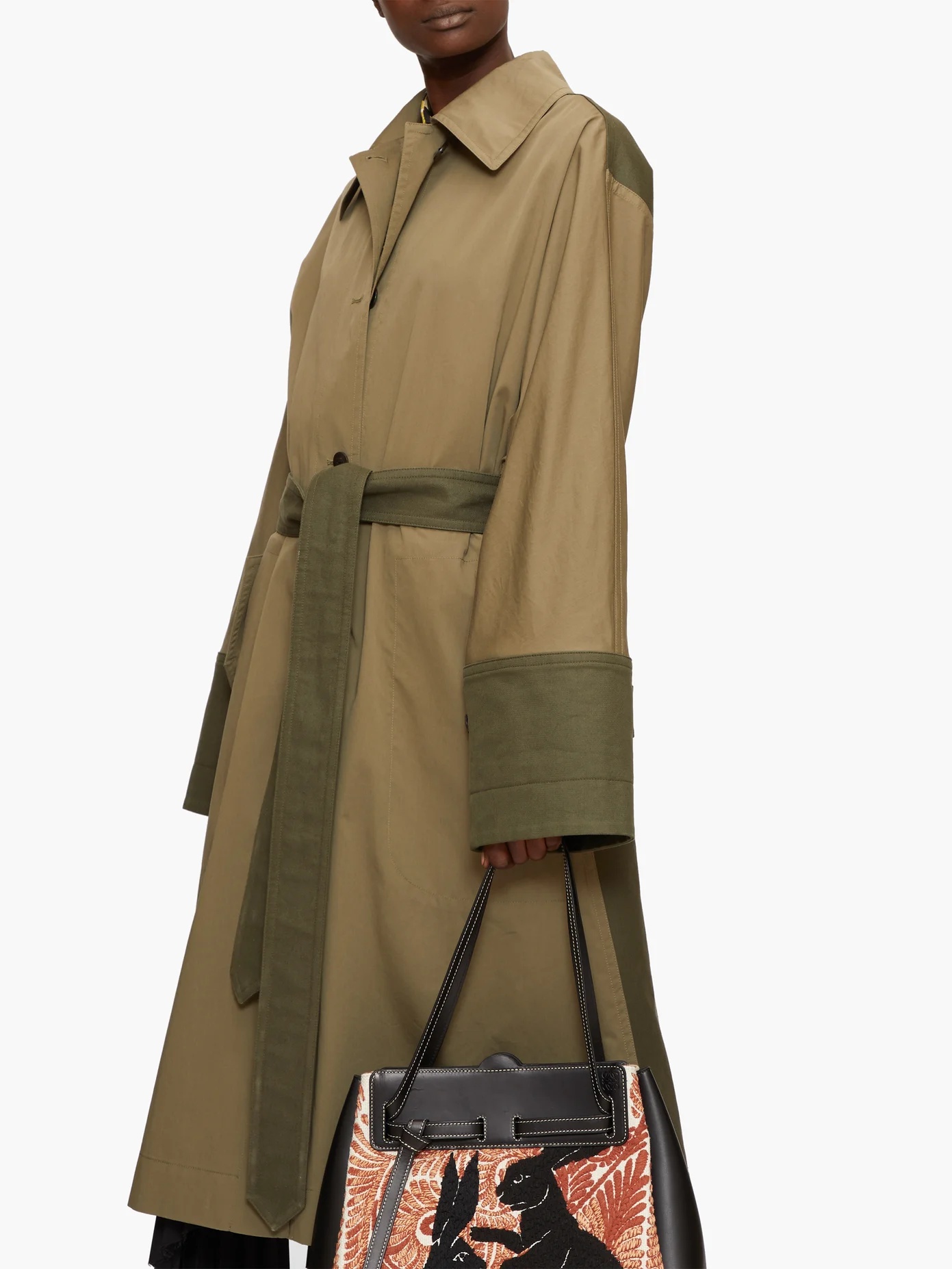 Panelled cotton trench coat - 7