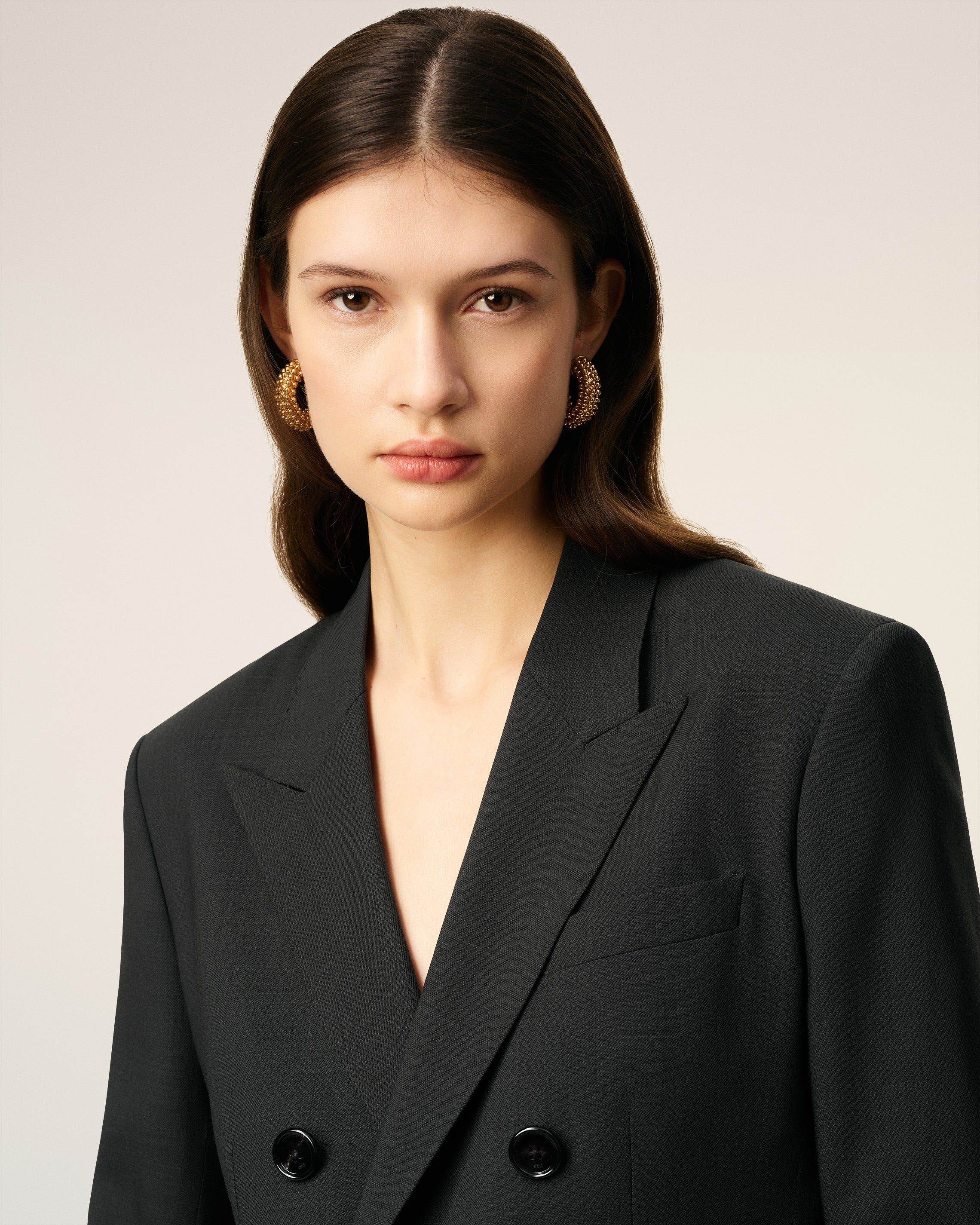 BLACK WOOL DOUBLE BREASTED JACKET - 4