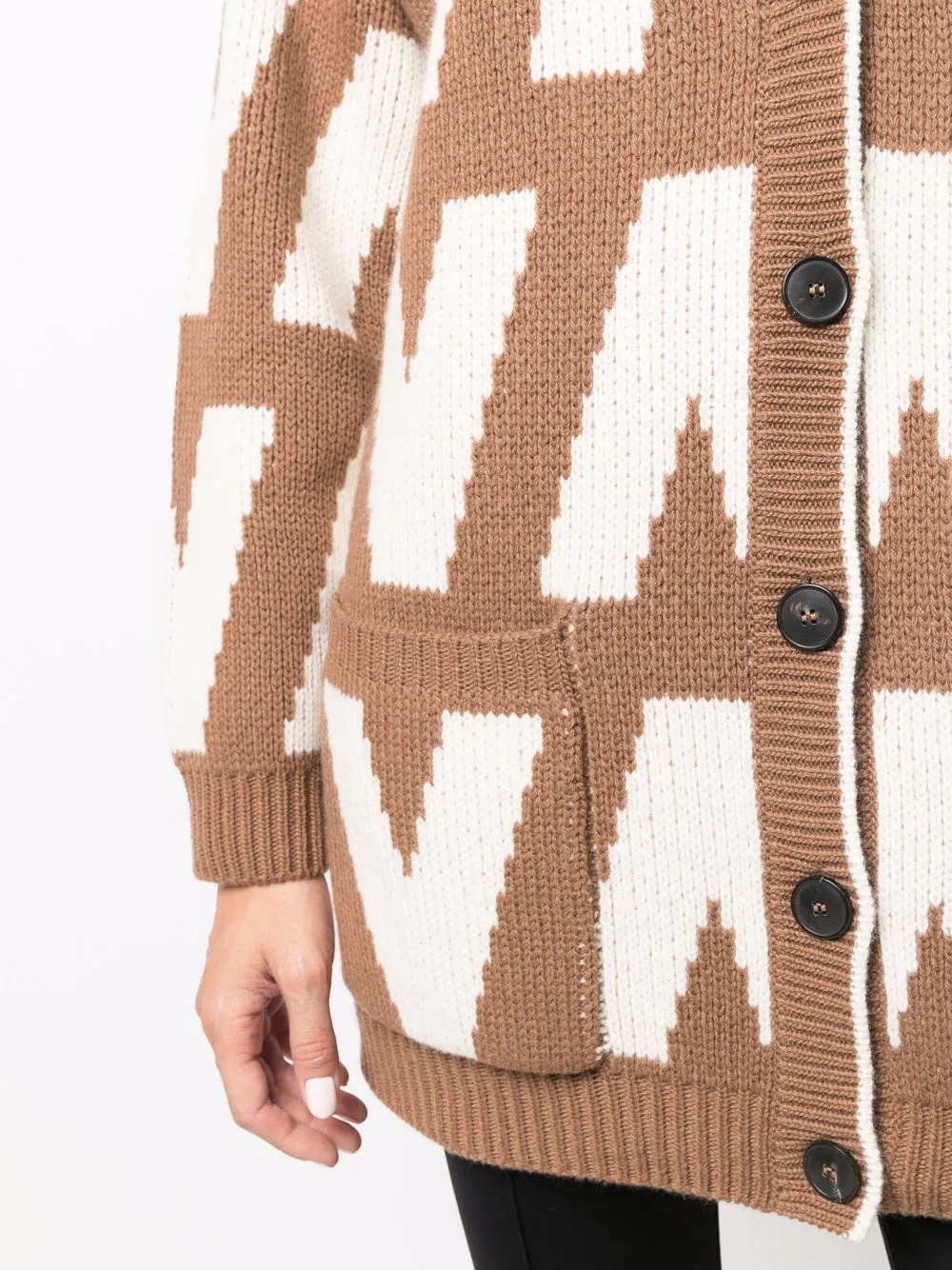 logo-intarsia virgin wool cardigan - 5