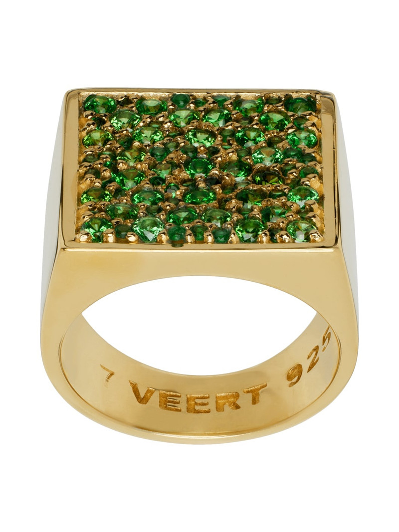 Gold 'The Multi Green Square Signed Signet' Ring 1