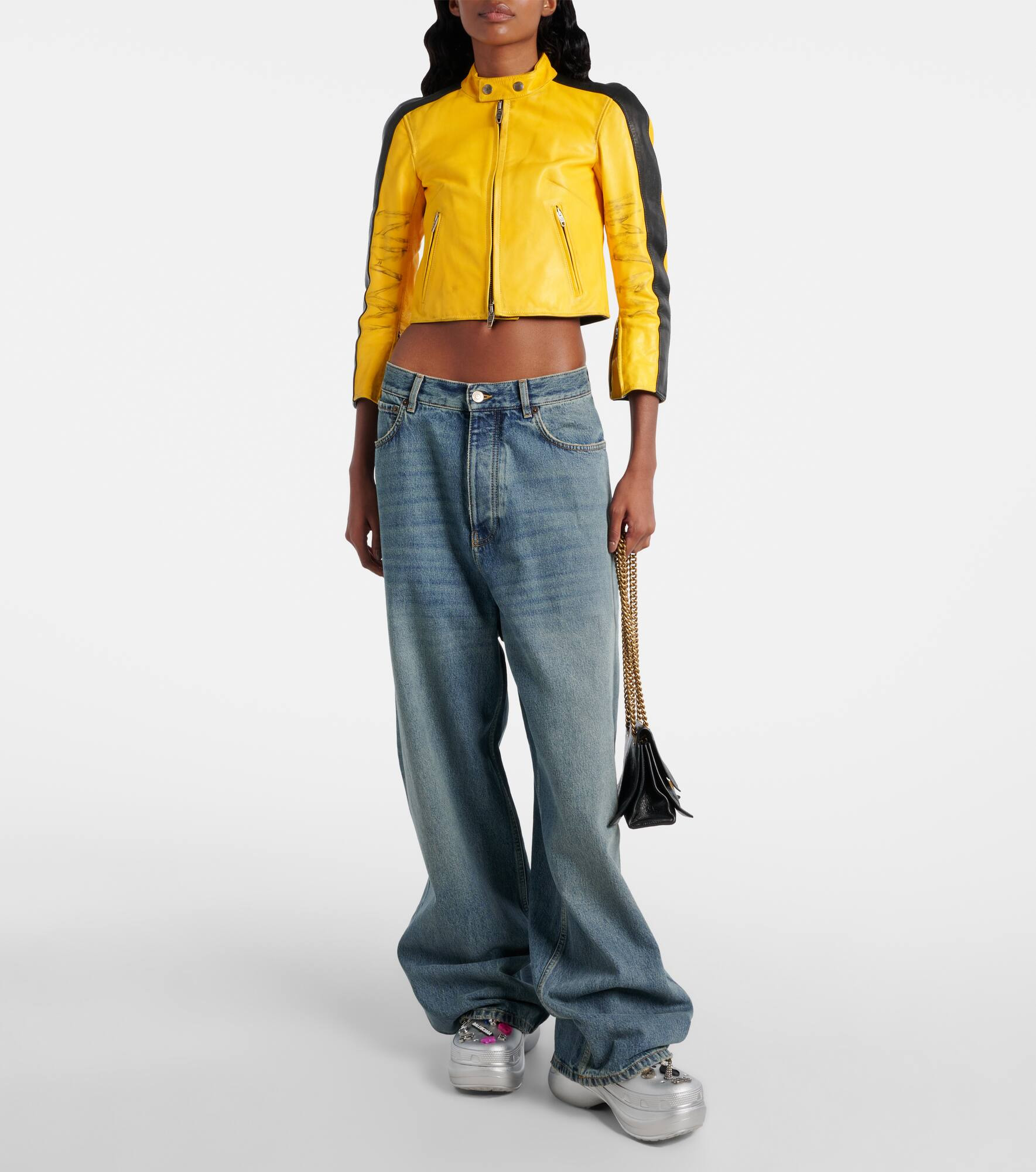 Cropped leather jacket - 2