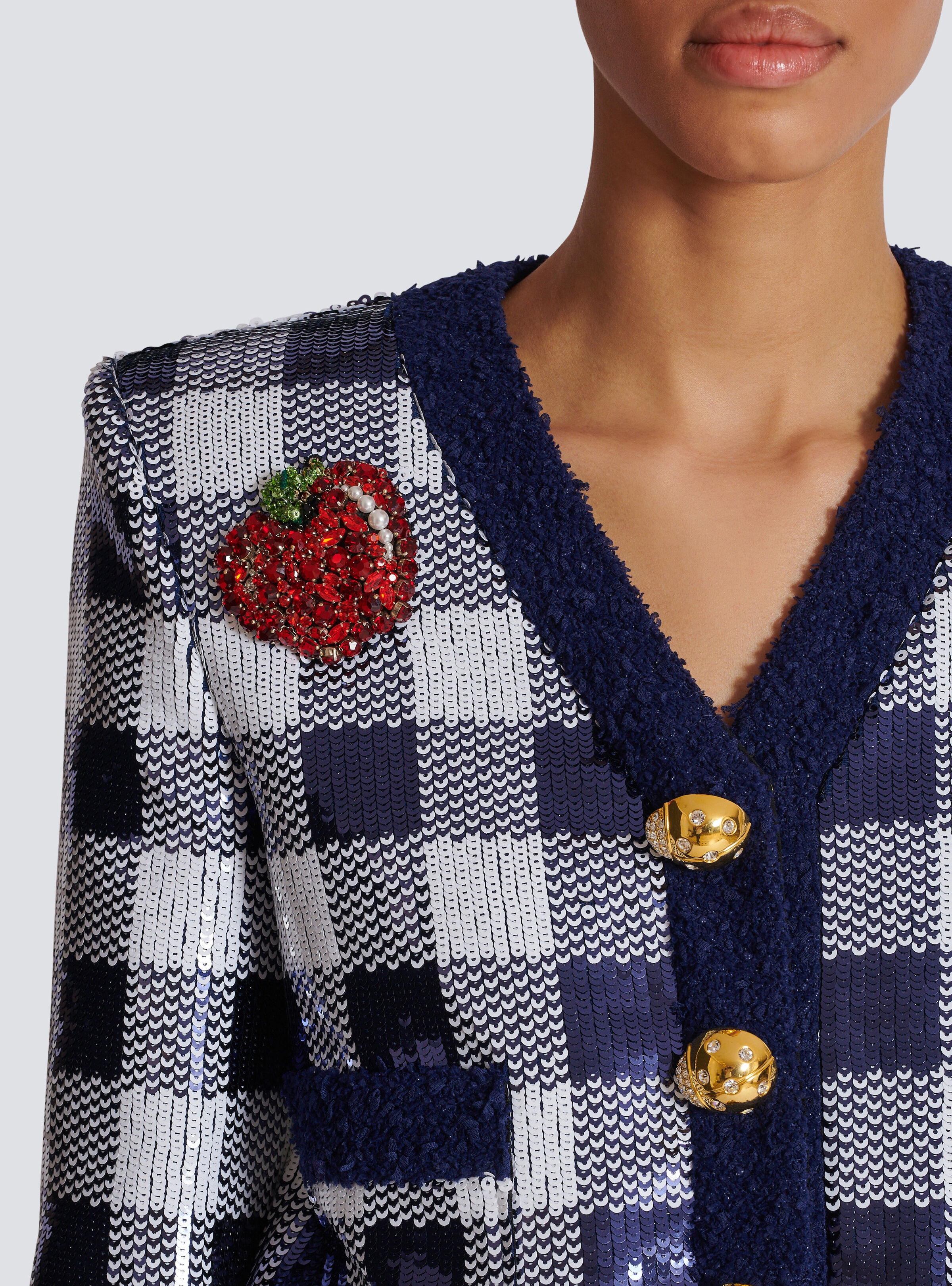 Cropped jacket in gingham sequins - 8