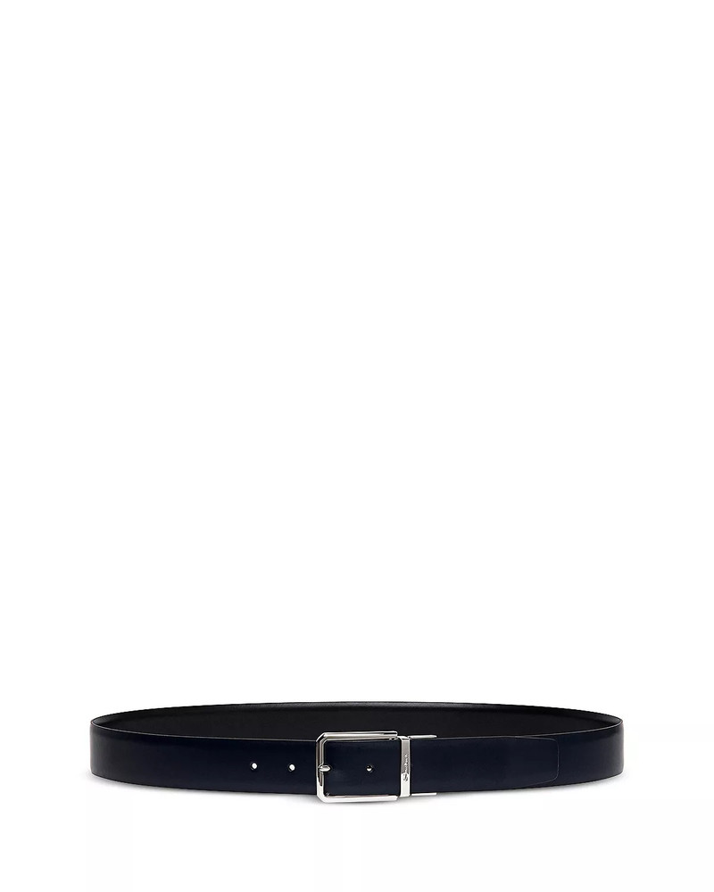 Santoni Reversible and adjustable smooth blue and tumbled black leather belt outlook