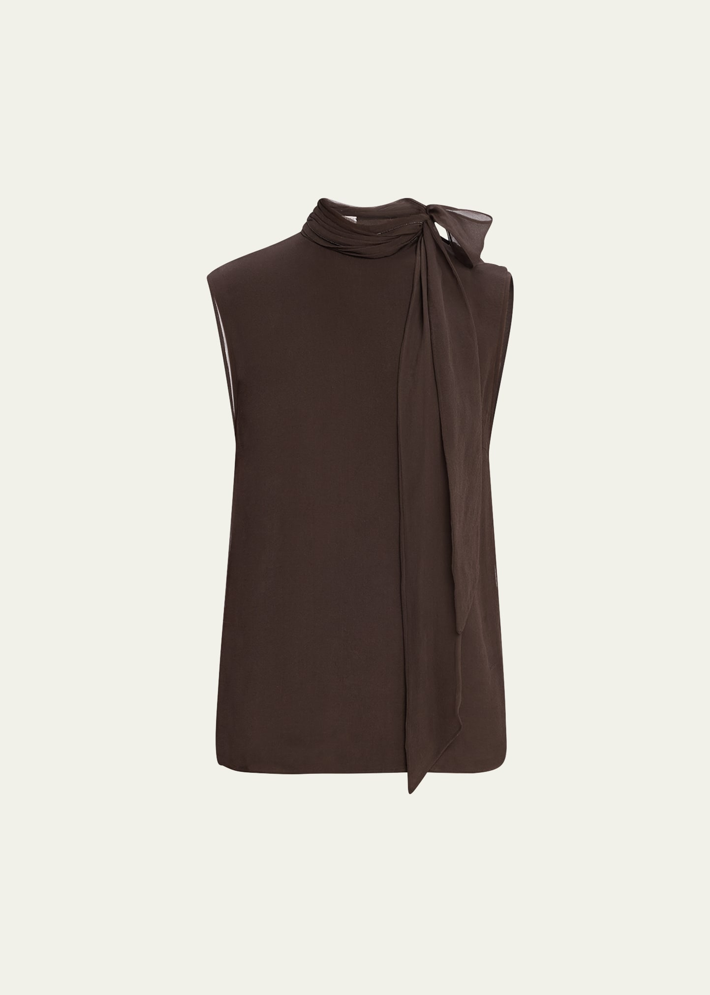 Crispy Silk Chiffon Tie Blouse - 1