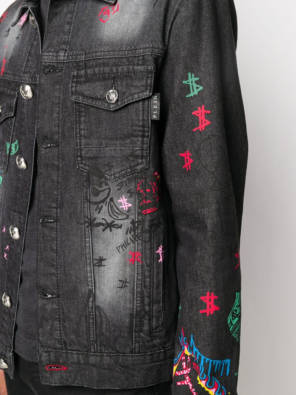 graffiti print jean jacket - 5