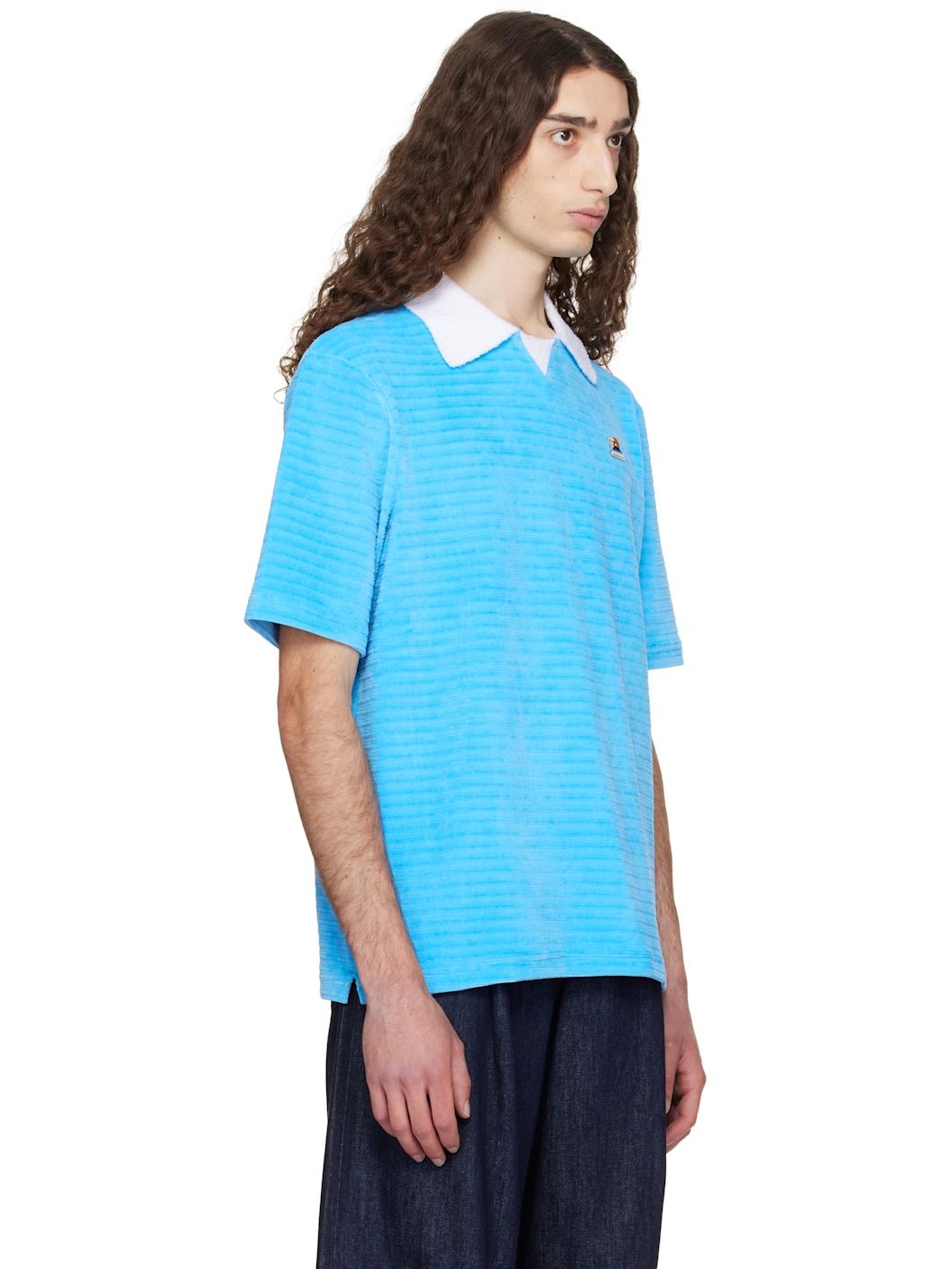 Blue Knit Piqué Short Sleeve Polo - 2