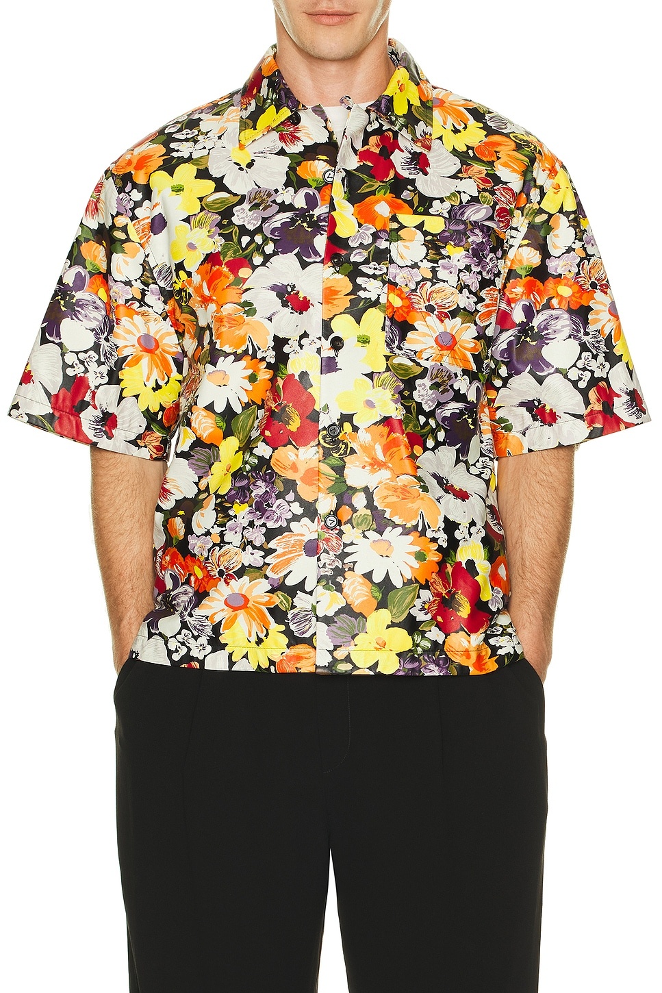 Floral Printed Leather Short Sleeve Shirt - 3