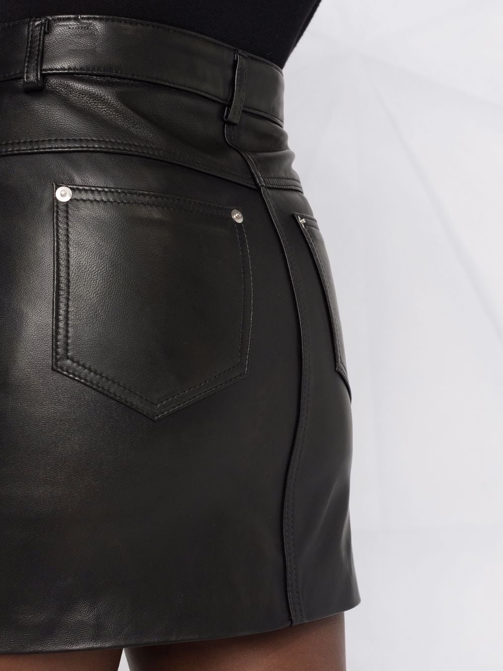 five-pocket leather mini skirt - 3