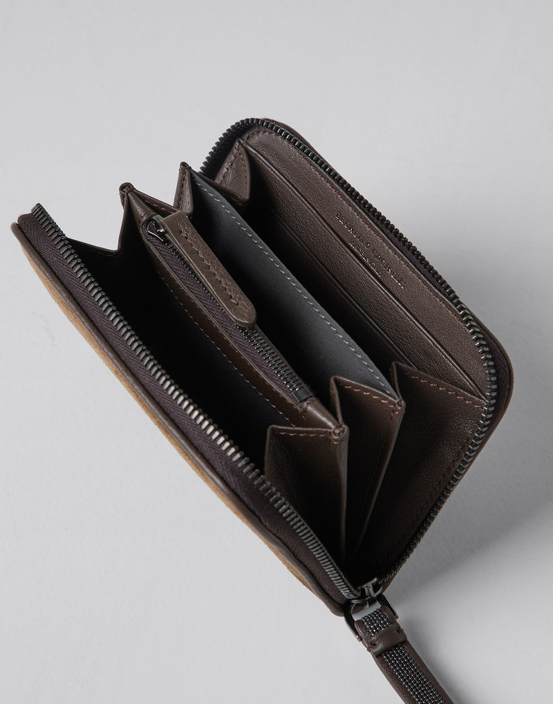 Soft matelassé small wallet in suede with Precious zipper pull 5