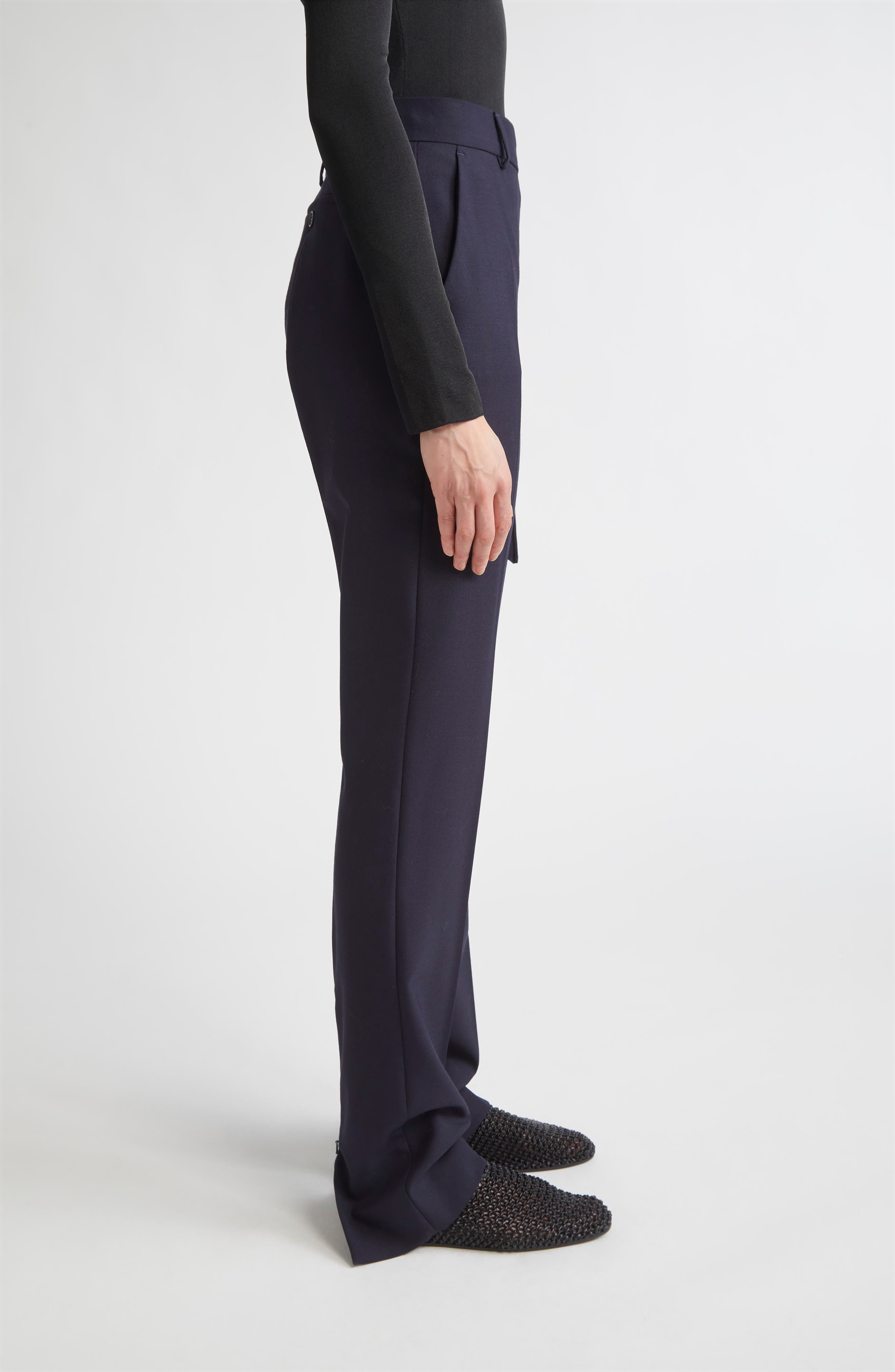 SPORTMAX Harry Virgin Wool Flare Leg Pants in Midnight Blue at Nordstrom - 3