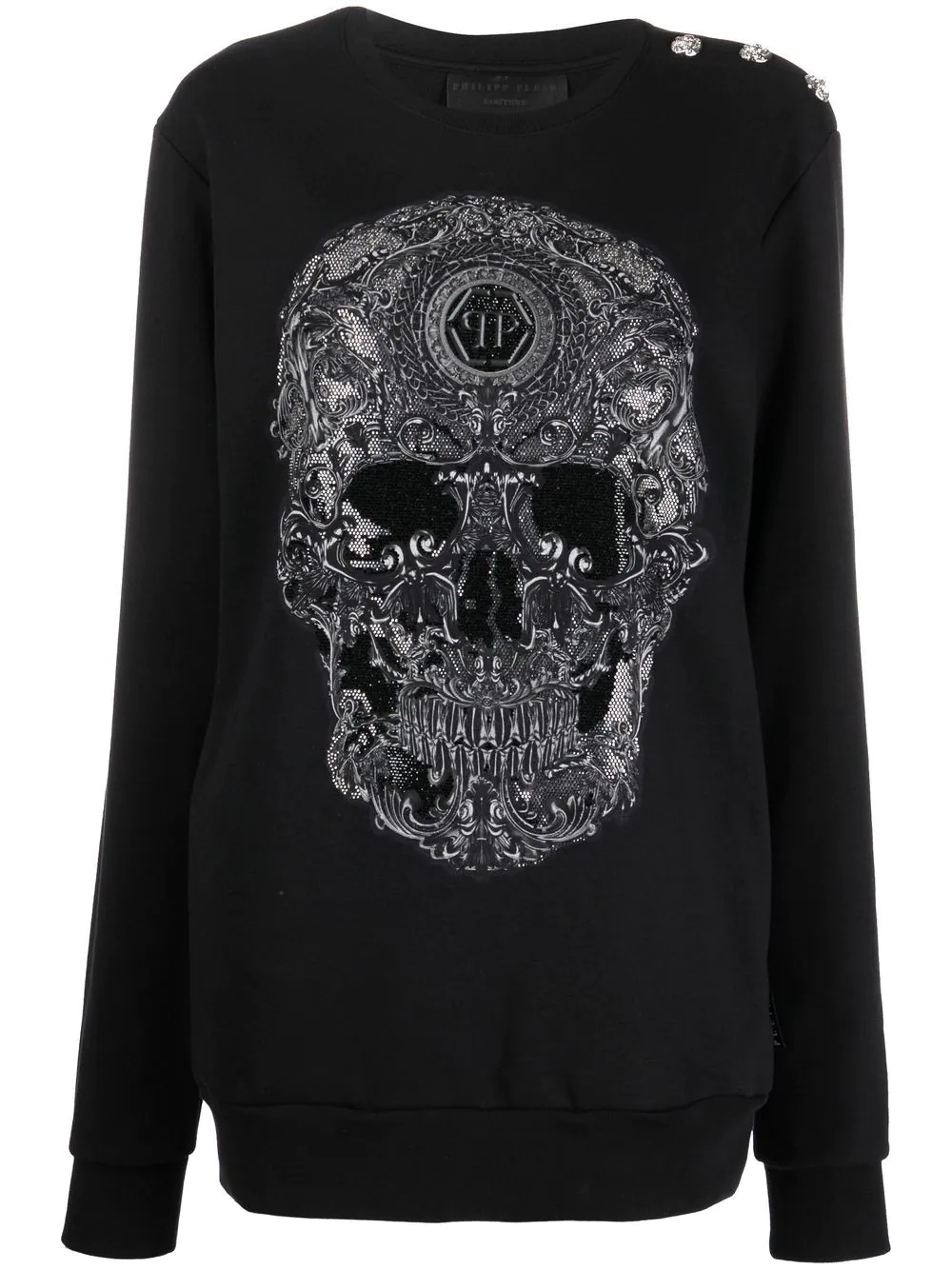 embroidered-skull crew neck sweatshirt - 1