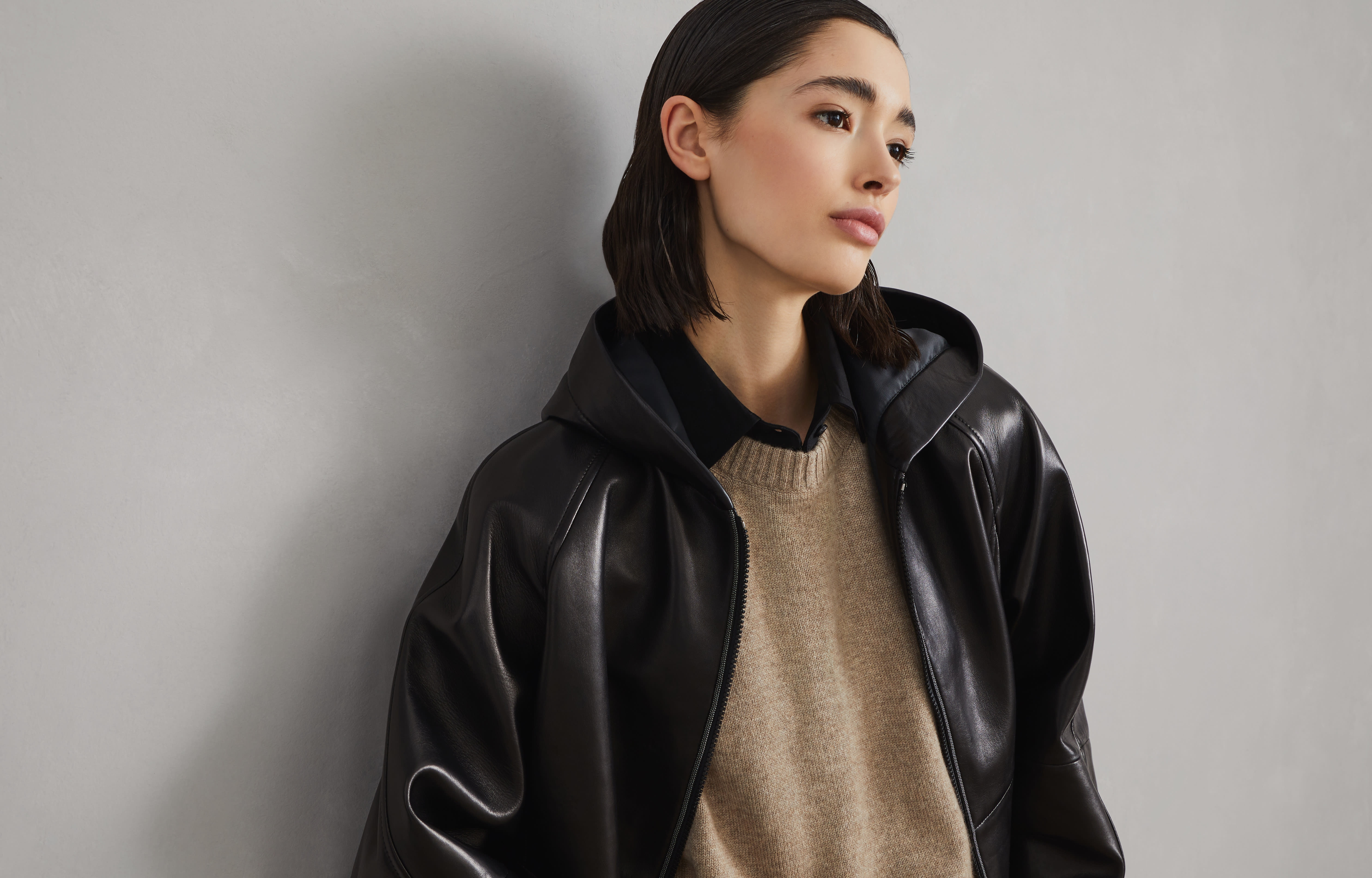 Nappa leather hooded outerwear jacket with shiny trims - 6