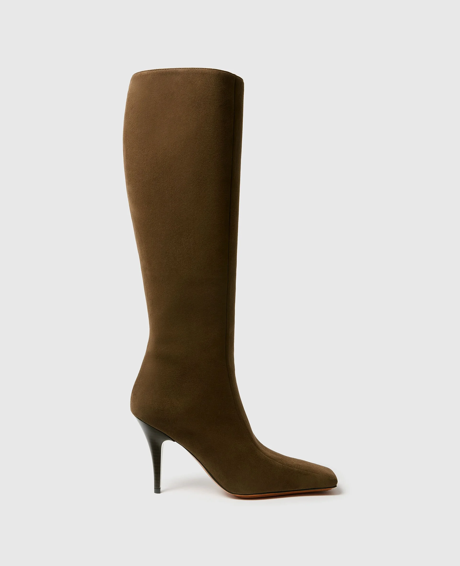 Square-Toe Suede Knee-High Stiletto Boots - 1