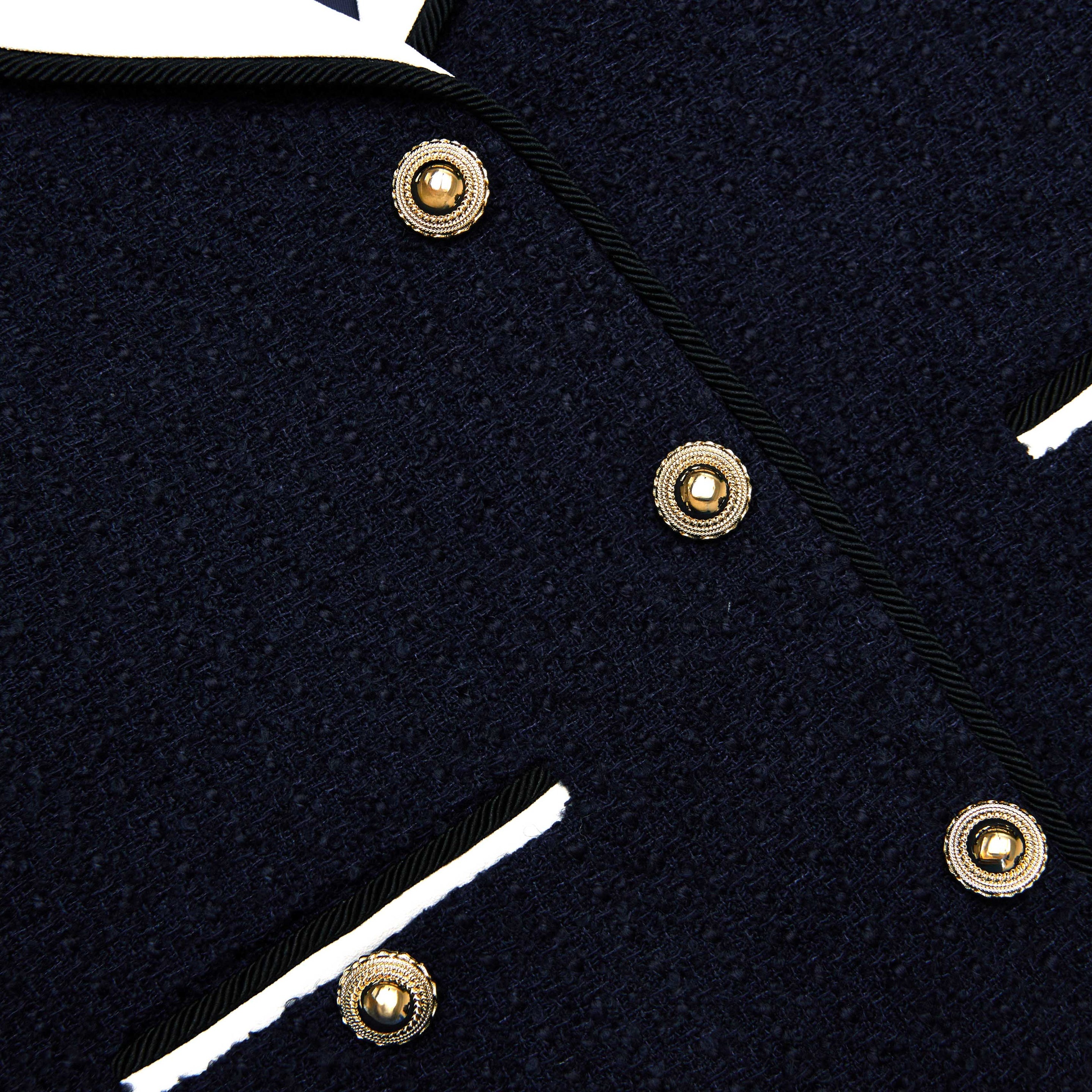 Navy Boucle Contrast Collar Jacket - 5