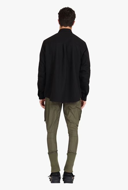 Black cotton shirt with Balmain badge - 3