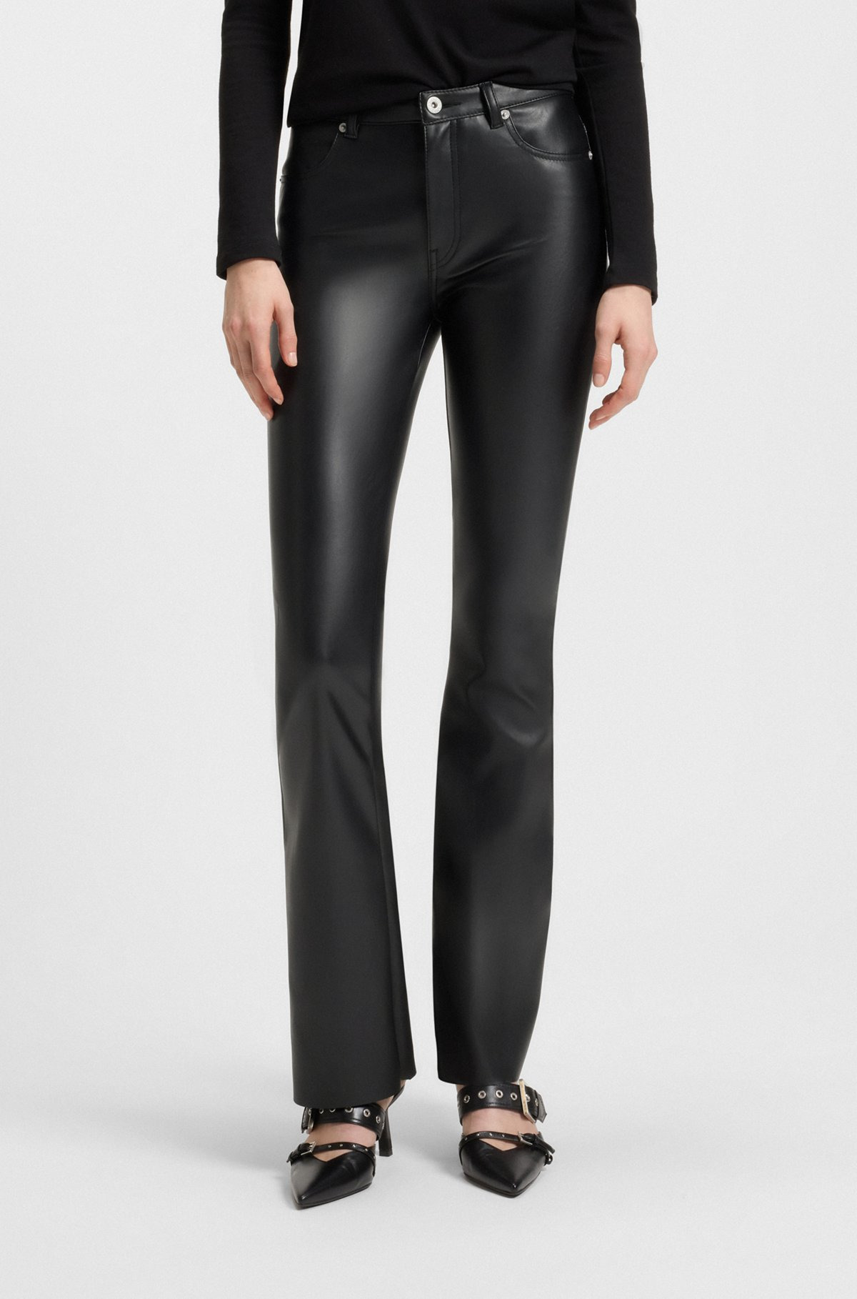 FAUX-LEATHER TROUSERS WITH FLARED LEG - 2