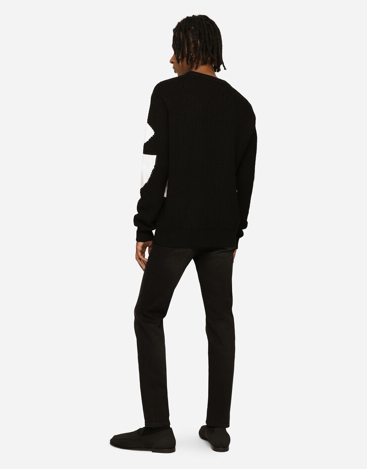 Washed black slim-fit stretch jeans - 3