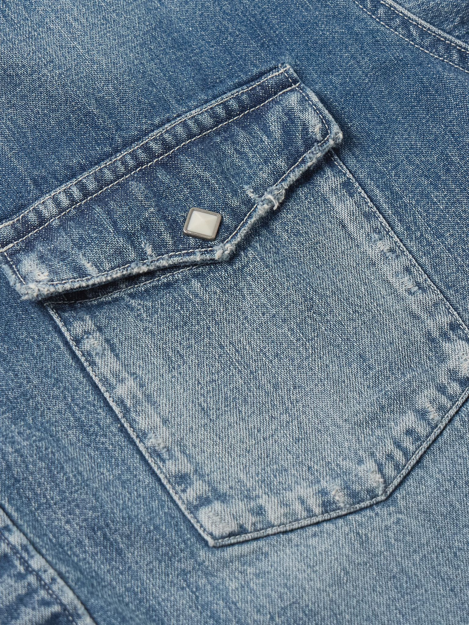 Social Sculpture Distressed Denim Western Shirt Blue - 4
