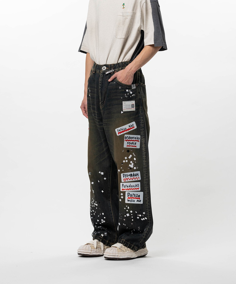 Embellished Sticker Denim Pants 10