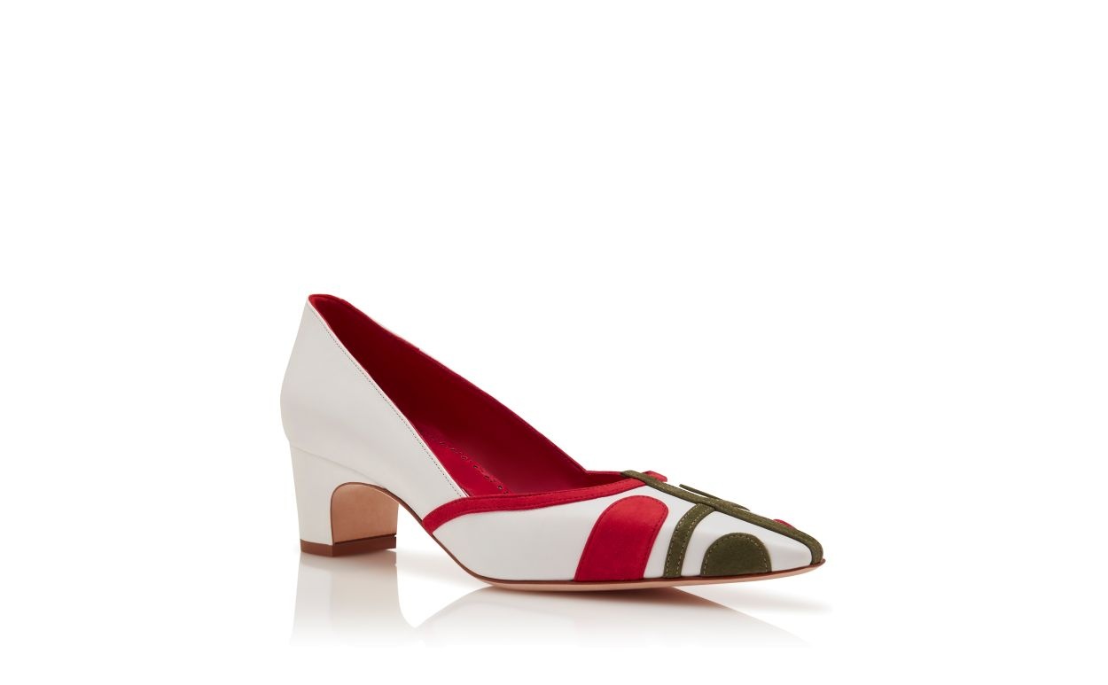White, Red and Green Nappa Leather Pumps - 3