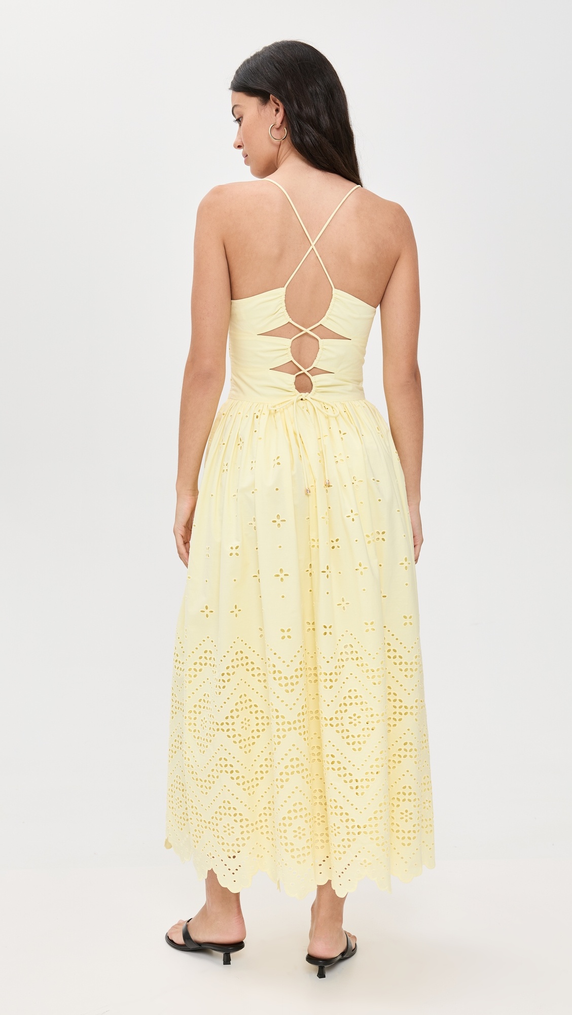 Yellow Cotton Broderie Midi Dress - 2