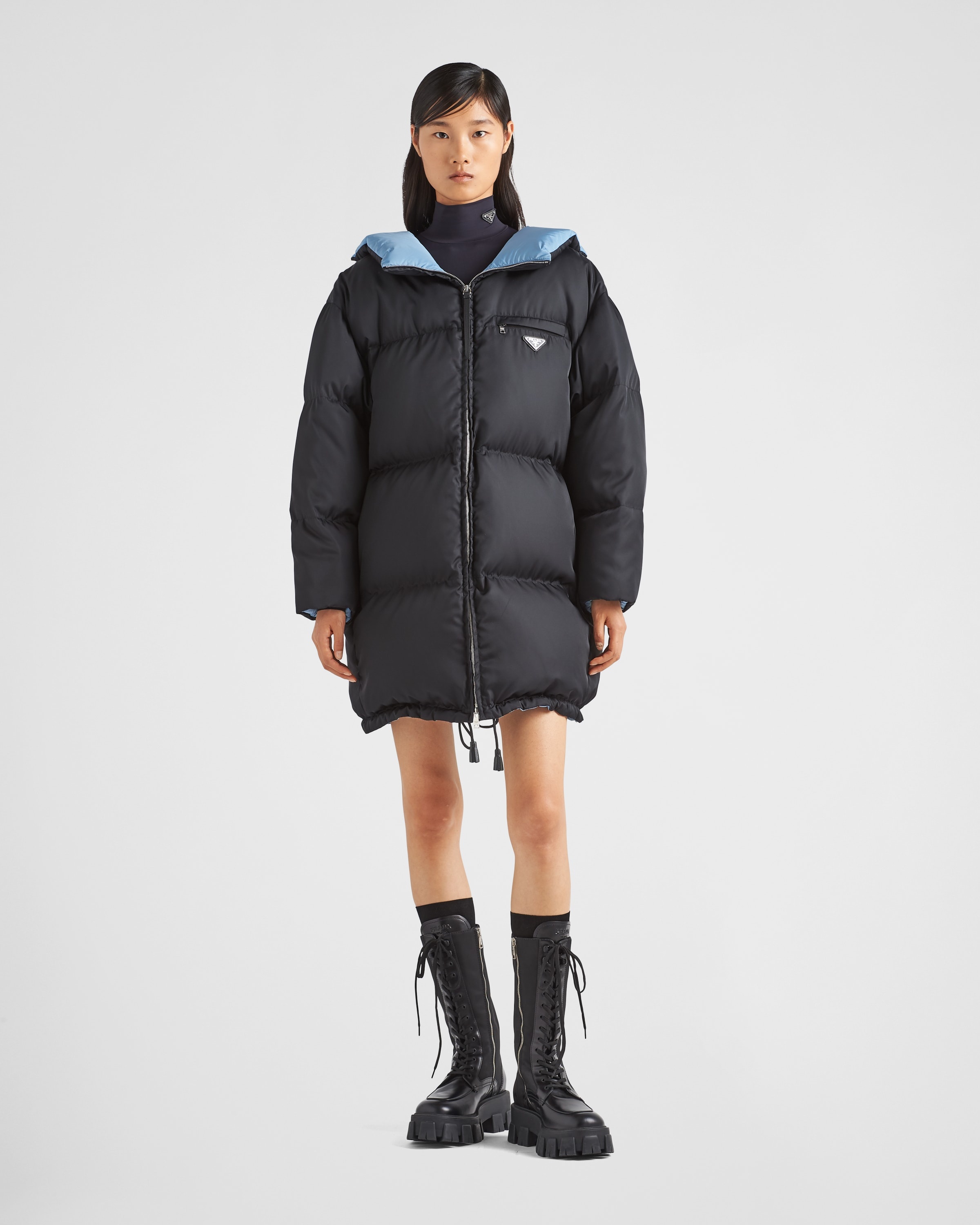 Re-Nylon Gabardine hooded down coat - 2