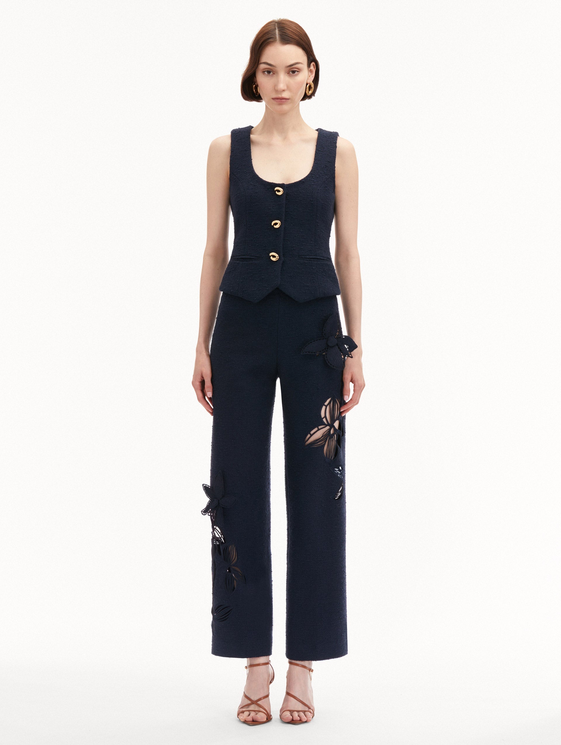 O BUTTON COTTON TWEED VEST - 4