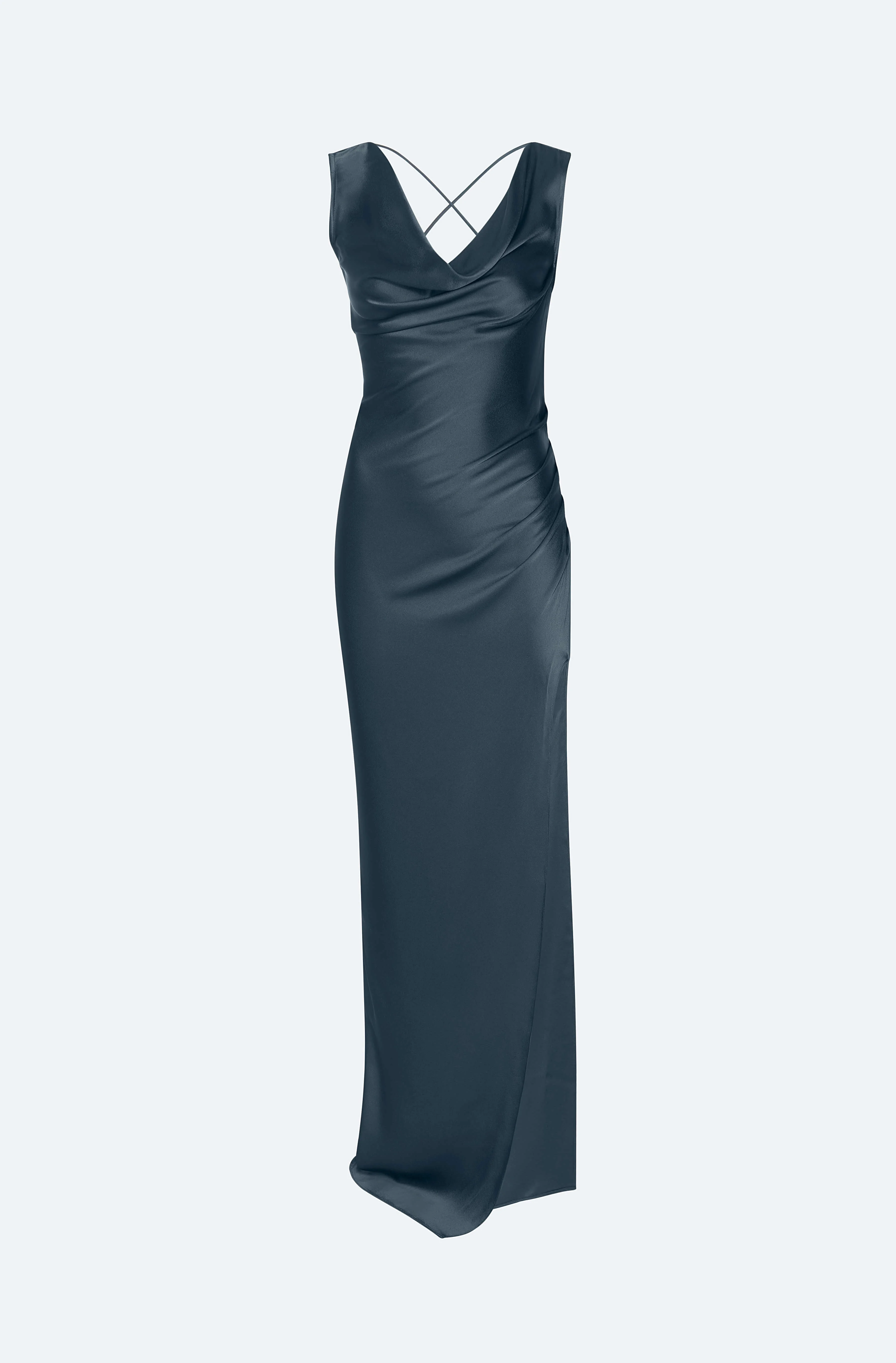 Satin Cowl Neck Gown - 1