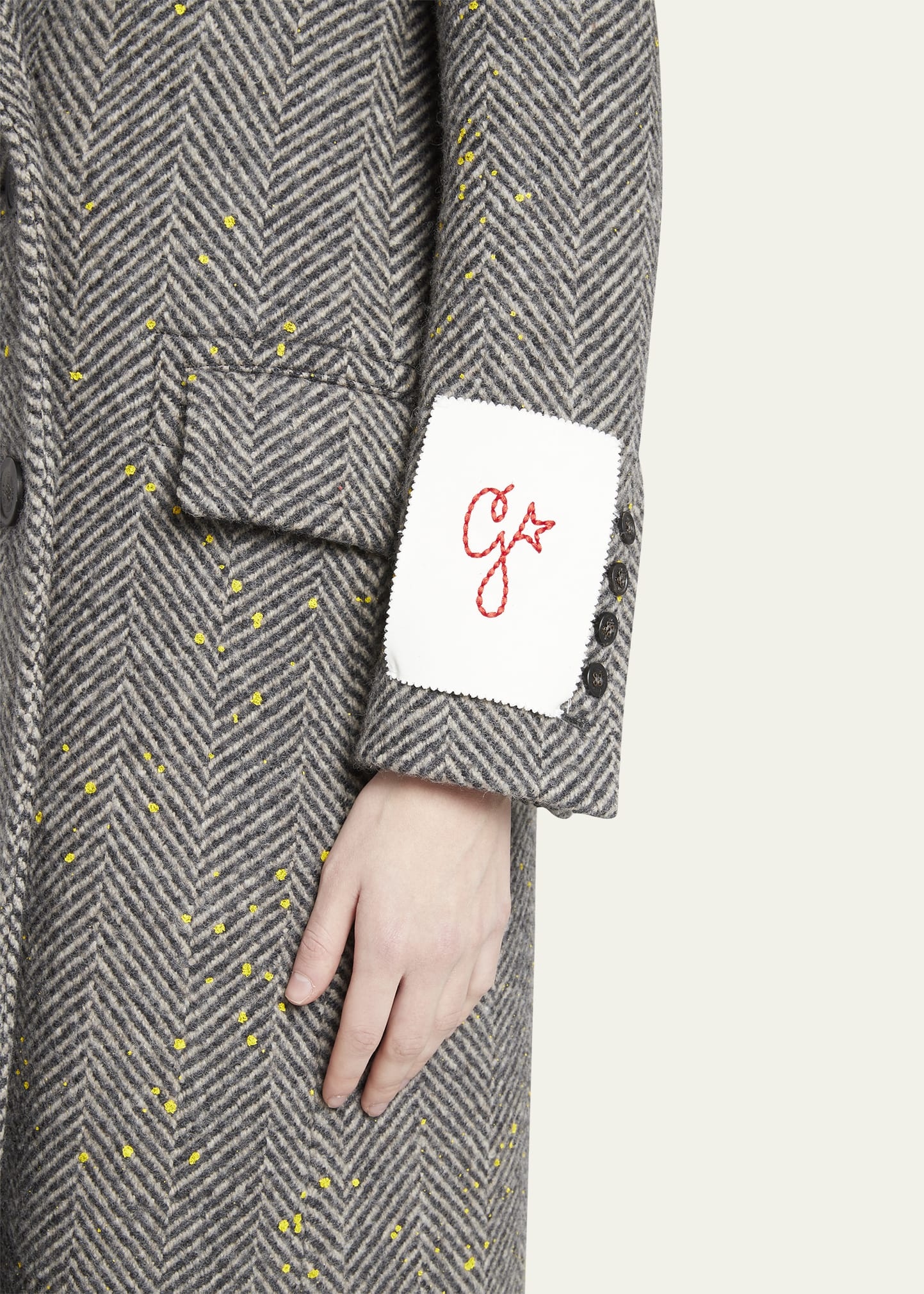 Double-Breasted Handpainted Chevron Wool Trench Coat - 5