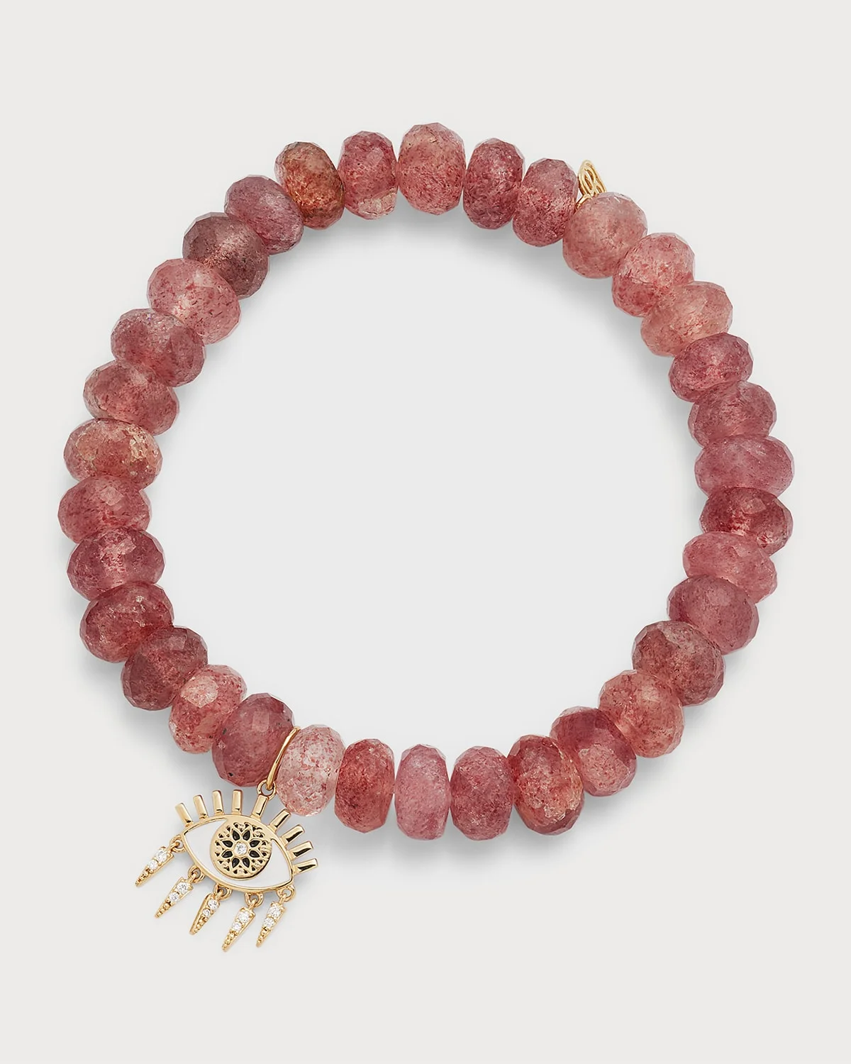 8mm Faceted Cherry Quartz Bead Bracelet With Kaleidoscope Eye Charm - 1